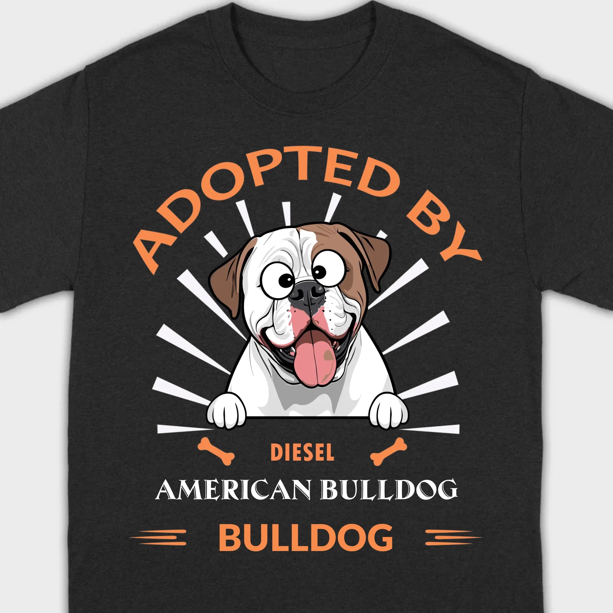 Custom American Bulldog Basic Tee: Adopted By Bull Dog Personalized T-Shirts - 89Prints