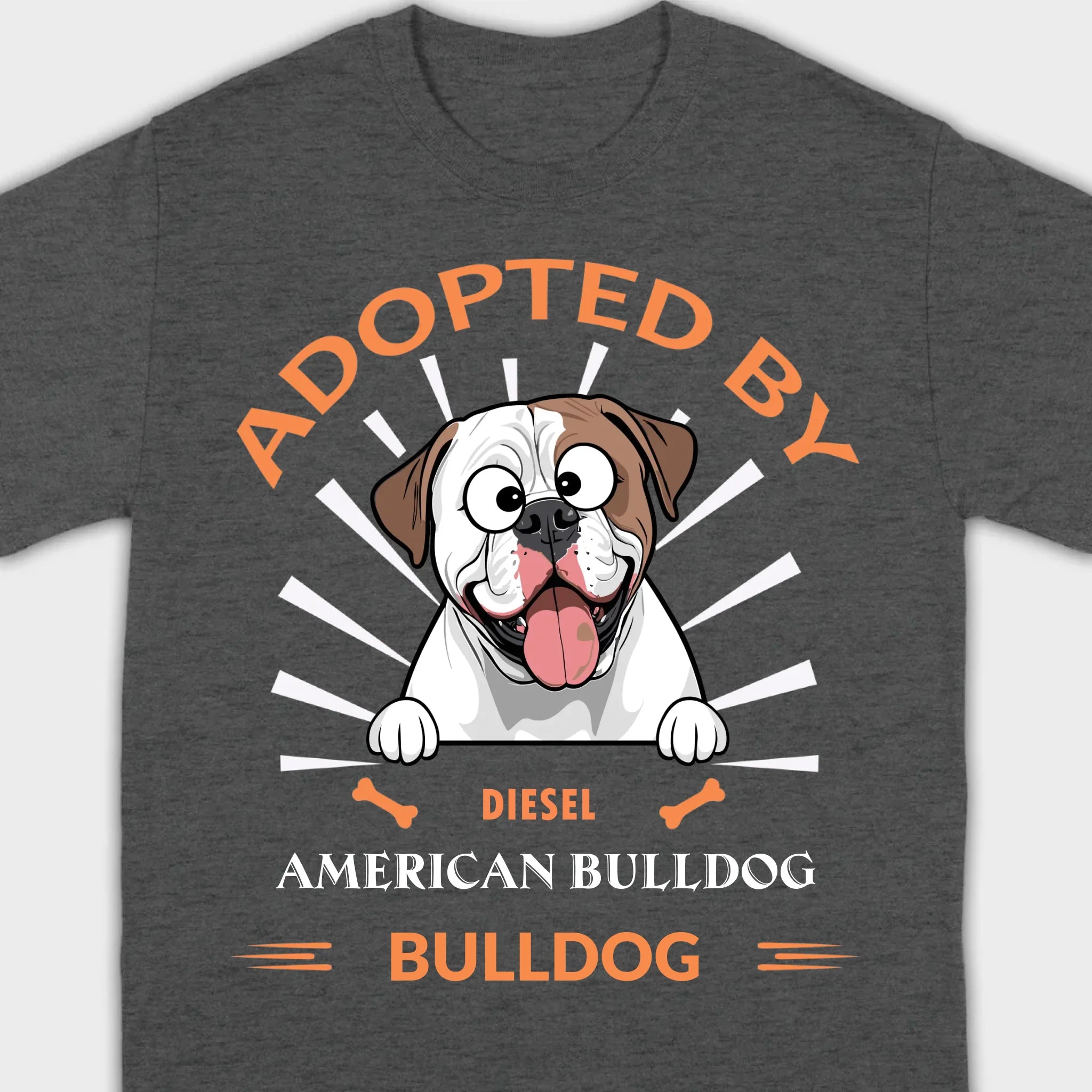 Custom American Bulldog Basic Tee: Adopted By Bull Dog Personalized T-Shirts - 89Prints