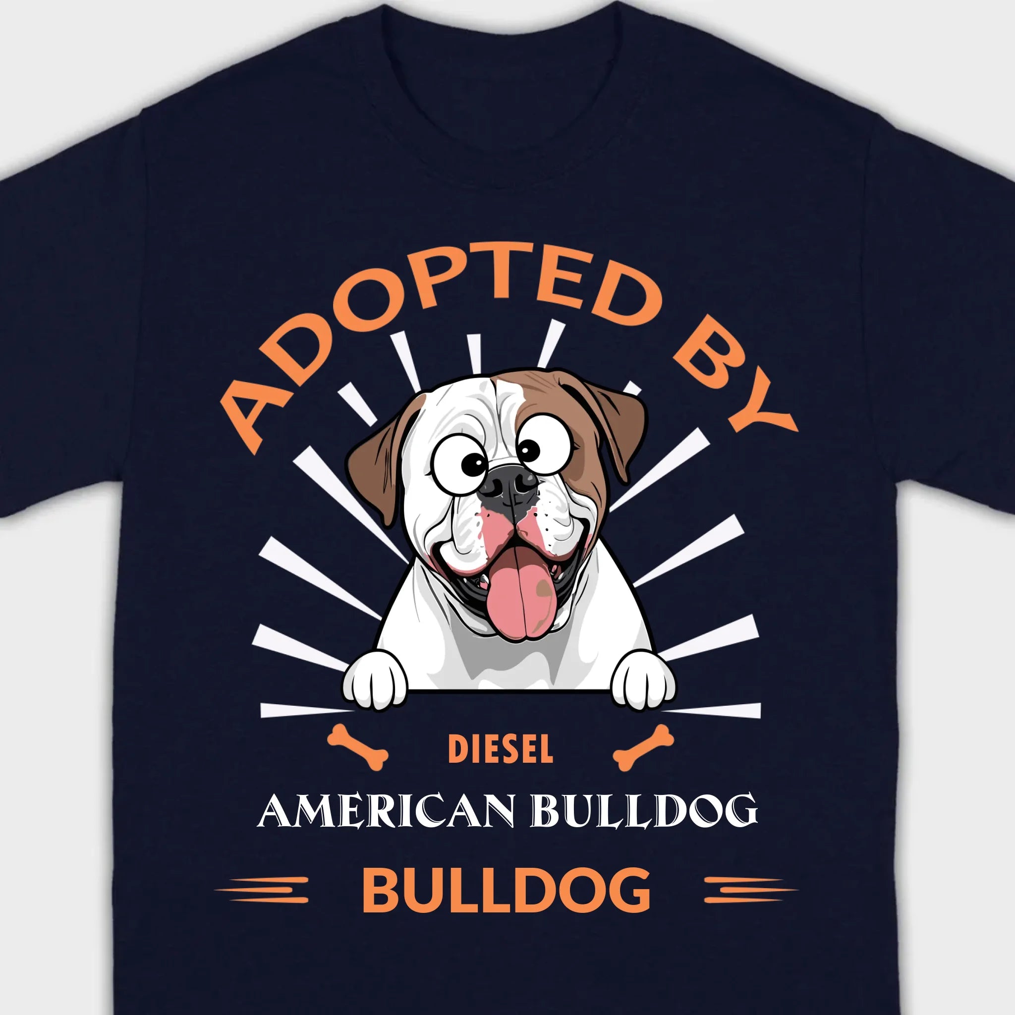 Custom American Bulldog Basic Tee: Adopted By Bull Dog Personalized T-Shirts - 89Prints