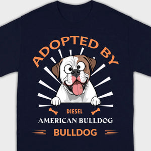 Custom American Bulldog Basic Tee: Adopted By Bull Dog Personalized T-Shirts - 89Prints