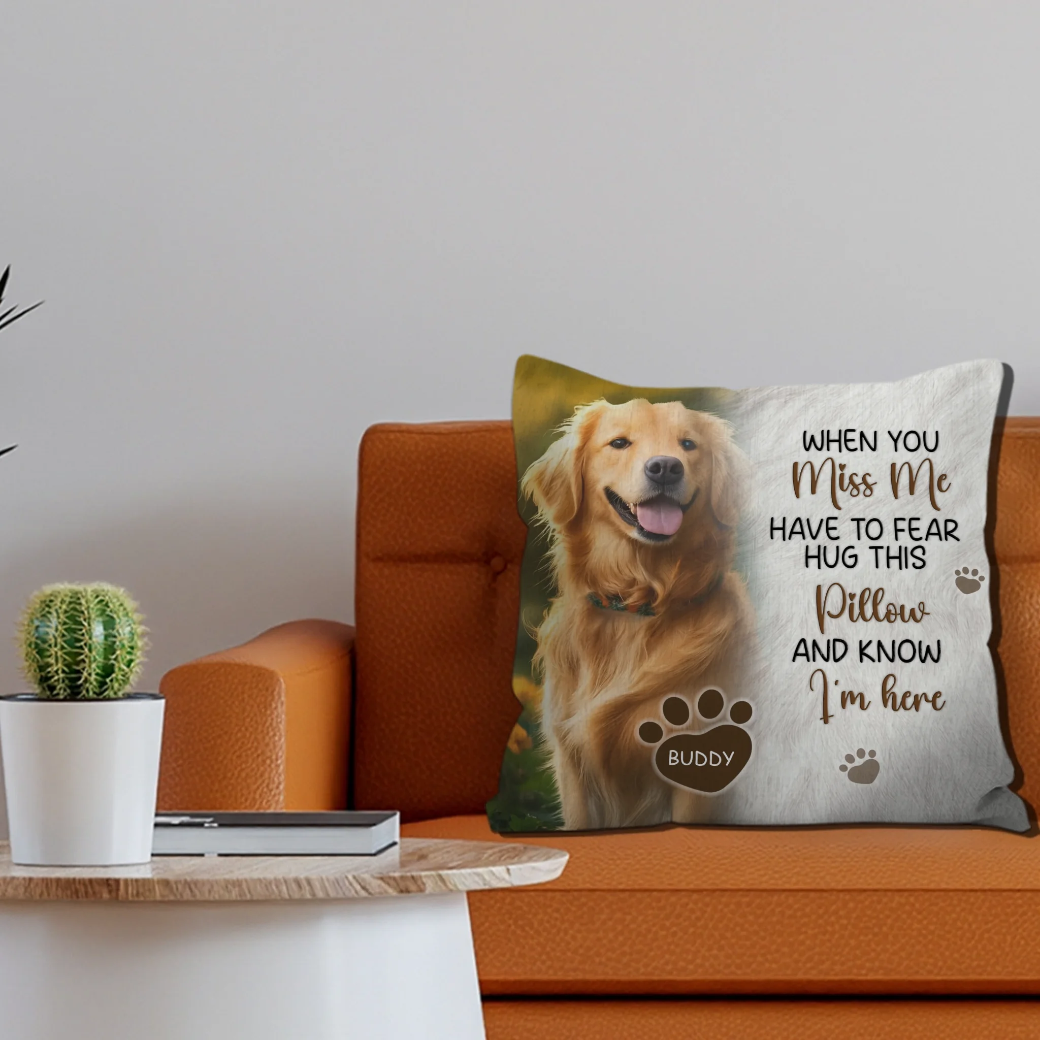 Comforting I’m Here Quote Pillow – Individualized Portrait Dog & Name - 89Prints