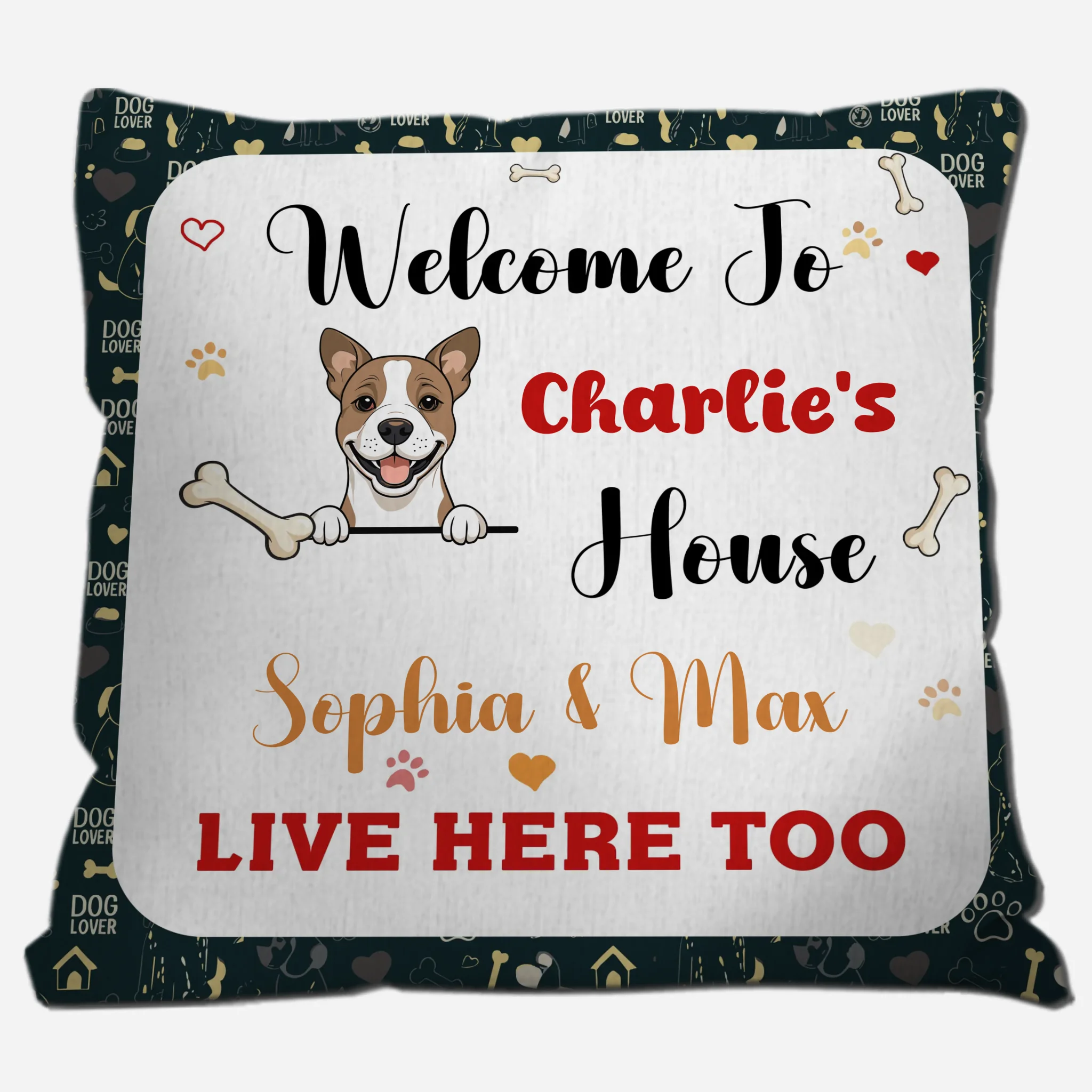 Welcome To Our House Dog Pillow – Bespoke Dog Illustration & Names, Perfect Gift - 89Prints