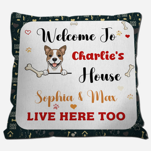 Welcome To Our House Dog Pillow – Bespoke Dog Illustration & Names, Perfect Gift - 89Prints