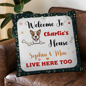 Welcome To Our House Dog Pillow – Bespoke Dog Illustration & Names, Perfect Gift - 89Prints