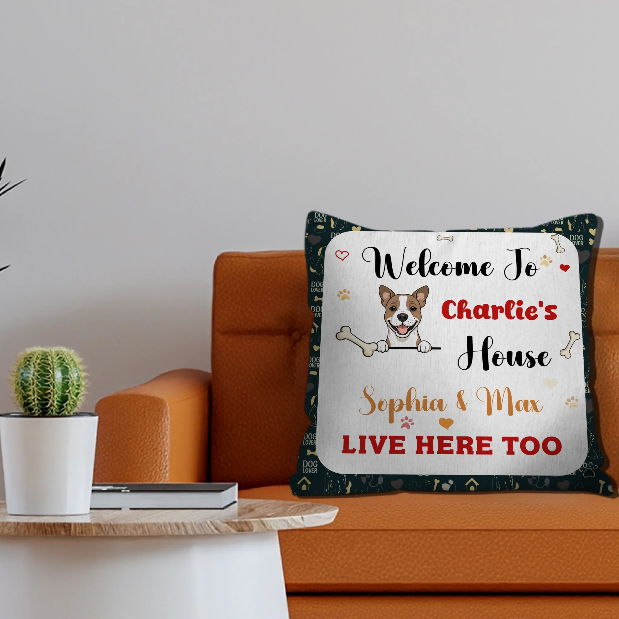 Welcome To Our House Dog Pillow – Bespoke Dog Illustration & Names, Perfect Gift - 89Prints