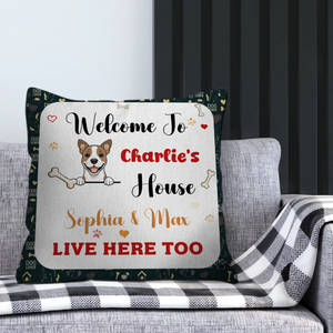 Welcome To Our House Dog Pillow – Bespoke Dog Illustration & Names, Perfect Gift - 89Prints