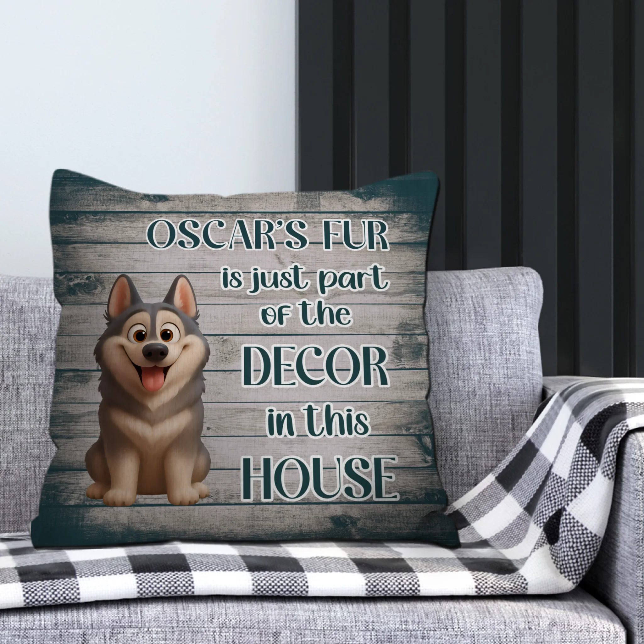 Funny Dog Fur Decor Quote Pillow – Custom Dog Image & Name, Dog Lover Gift - 89Prints