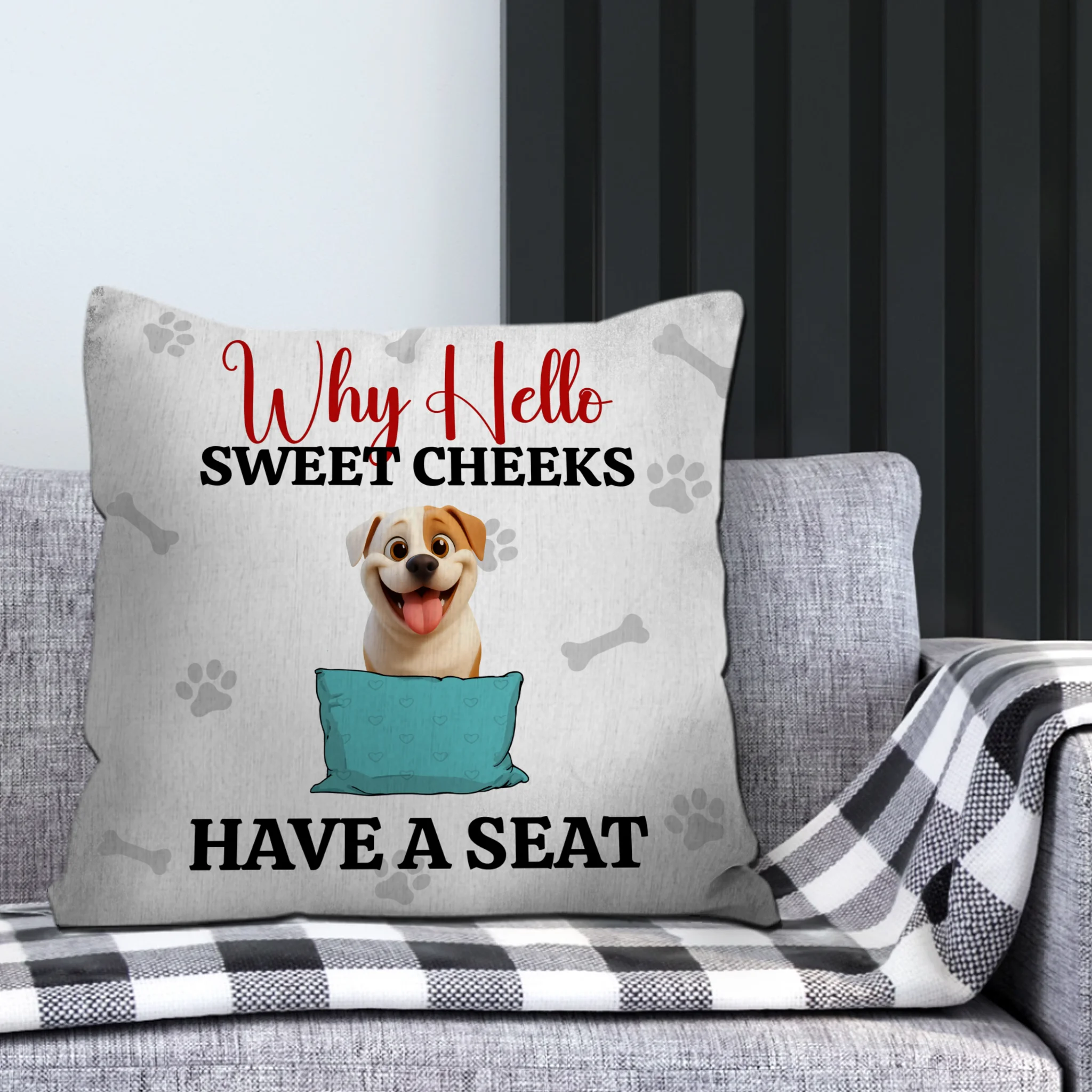 Why Hello Sweet Cheeks – Individualized Dog Illustration & Name Pillow Gift for Dog Lovers - 89Prints