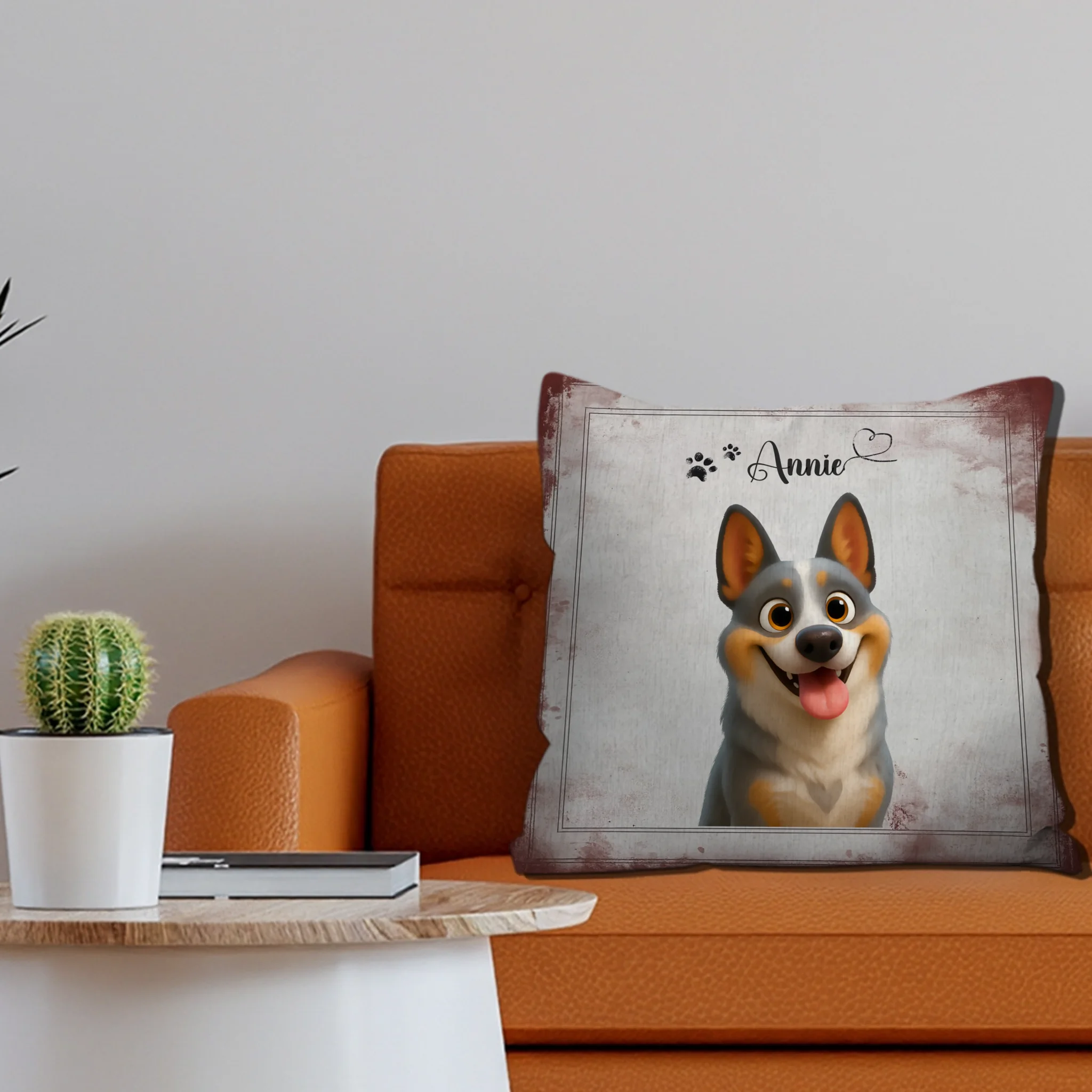 Paw Print & Heart Name Pillow – Adjustable Dog Art & Name, Gift for Dog Owers - 89Prints