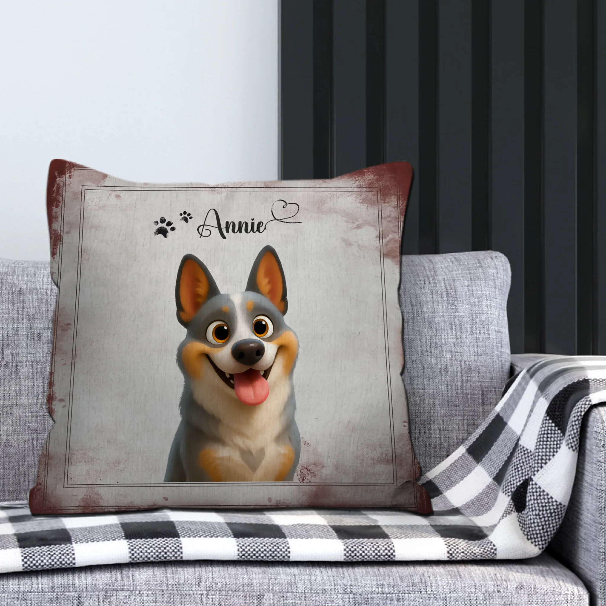 Paw Print & Heart Name Pillow – Adjustable Dog Art & Name, Gift for Dog Owers - 89Prints