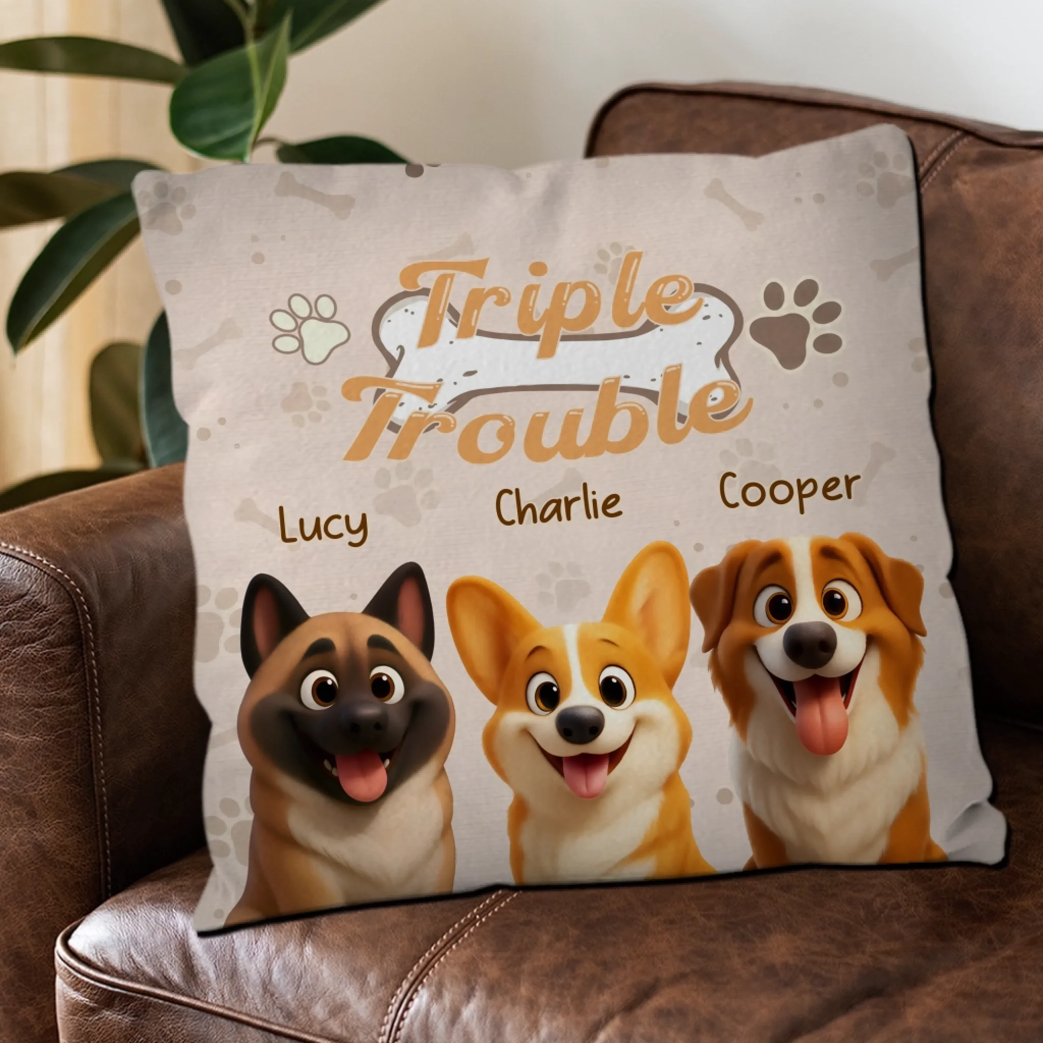 Triple Trouble Pillow - Tailored Personalized Gift For Dog Owners - 89Prints