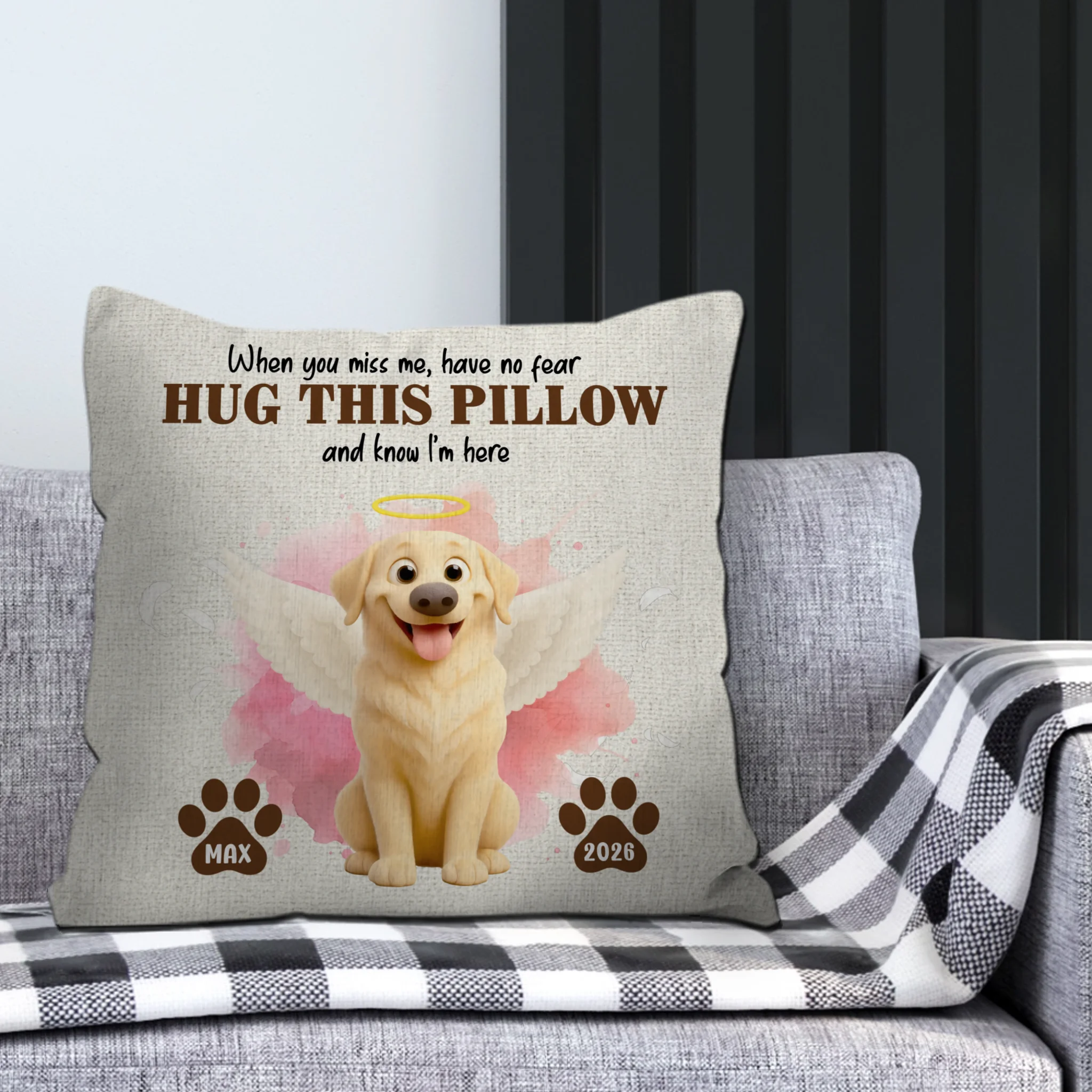 Hug This Pillow Angel Dog Quote Pillow – Custom Dog Image & Name Customizable - 89Prints
