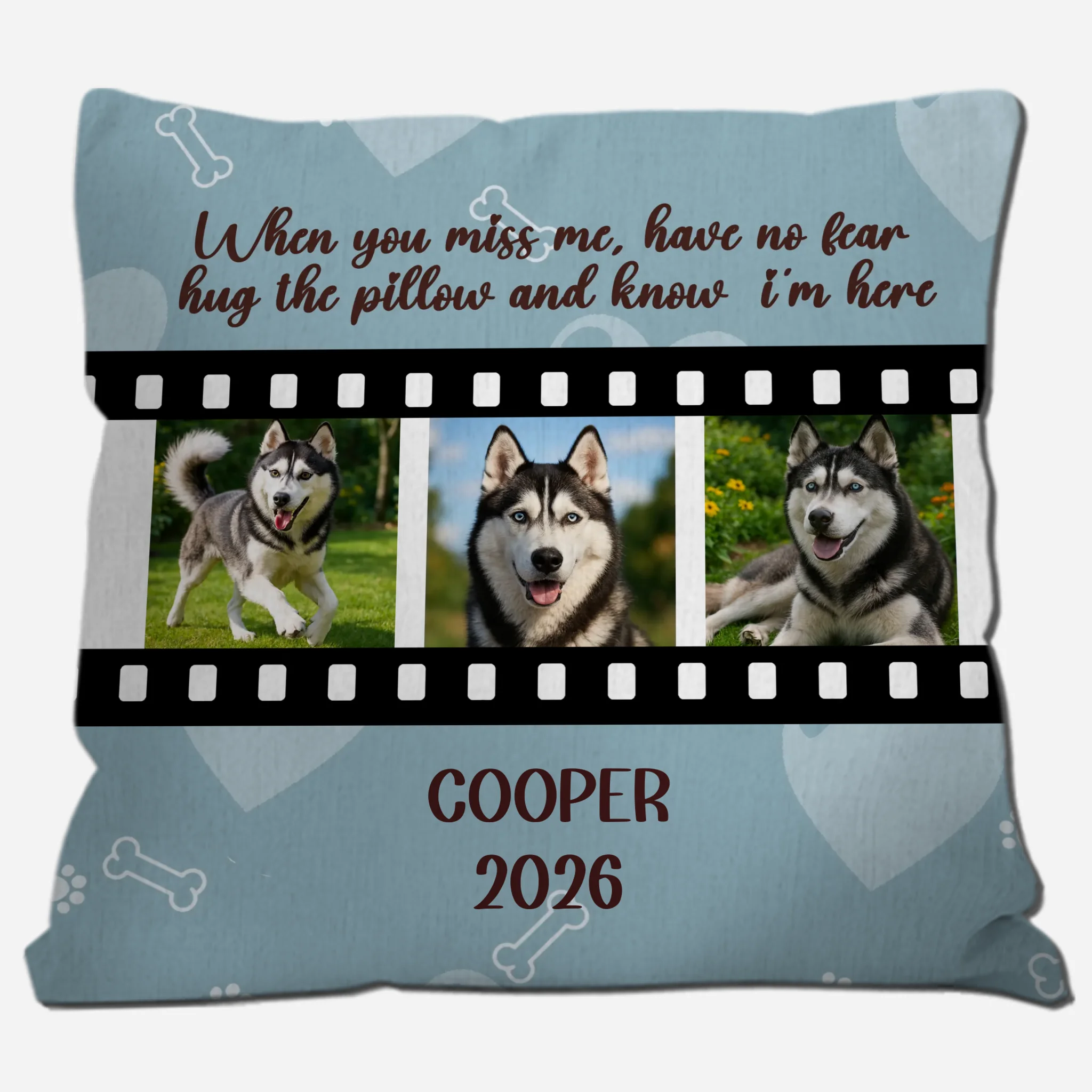 When You Miss Me Film Strip Photo Pillow – Personalized Dog Images & Name for Dog Lovers - 89Prints