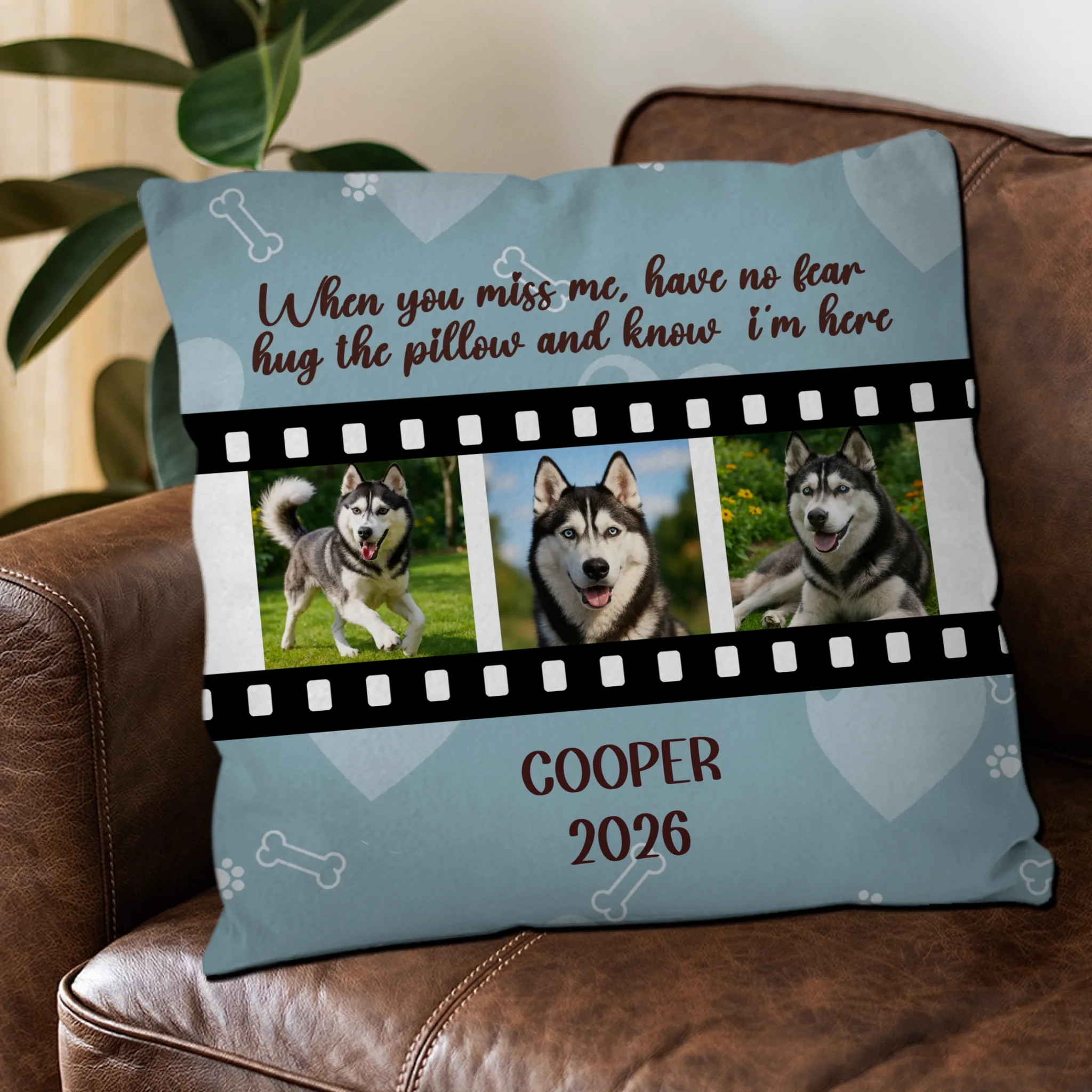 When You Miss Me Film Strip Photo Pillow – Personalized Dog Images & Name for Dog Lovers - 89Prints
