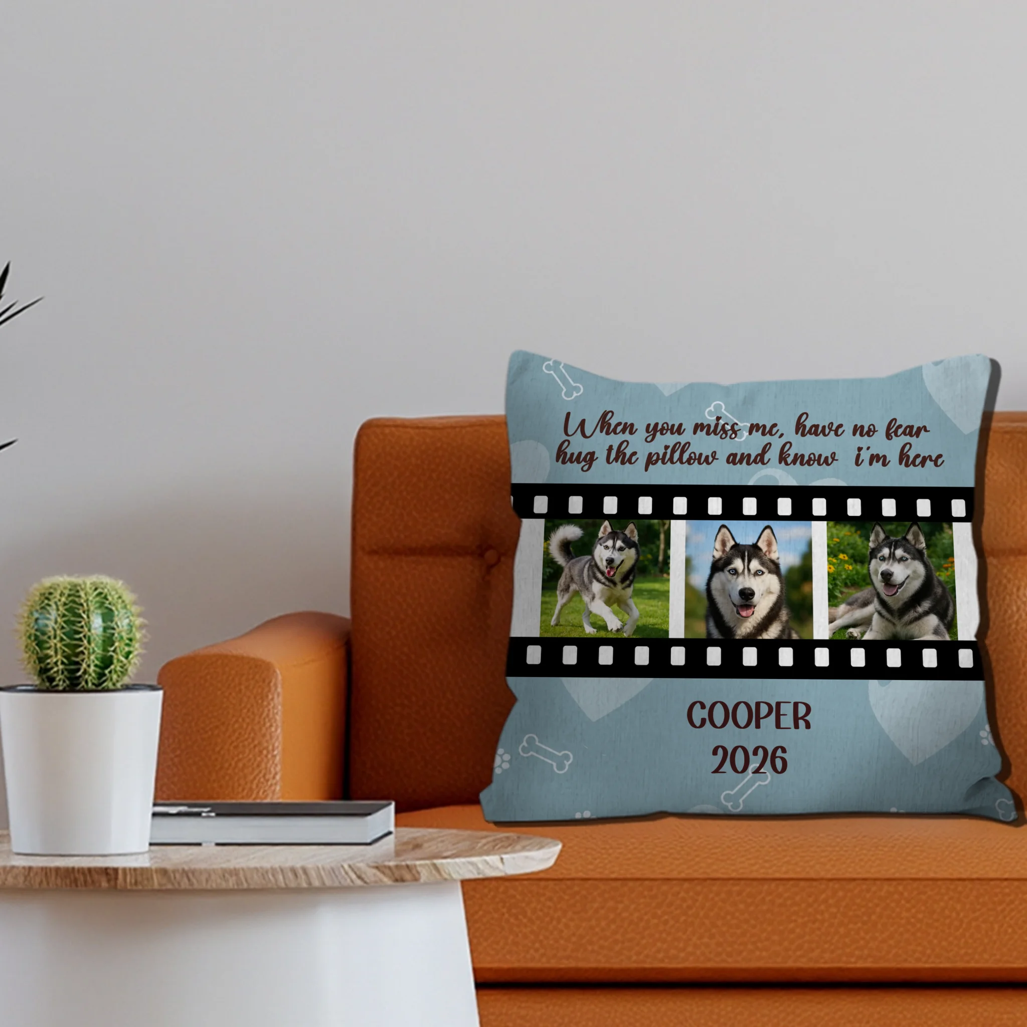 When You Miss Me Film Strip Photo Pillow – Personalized Dog Images & Name for Dog Lovers - 89Prints