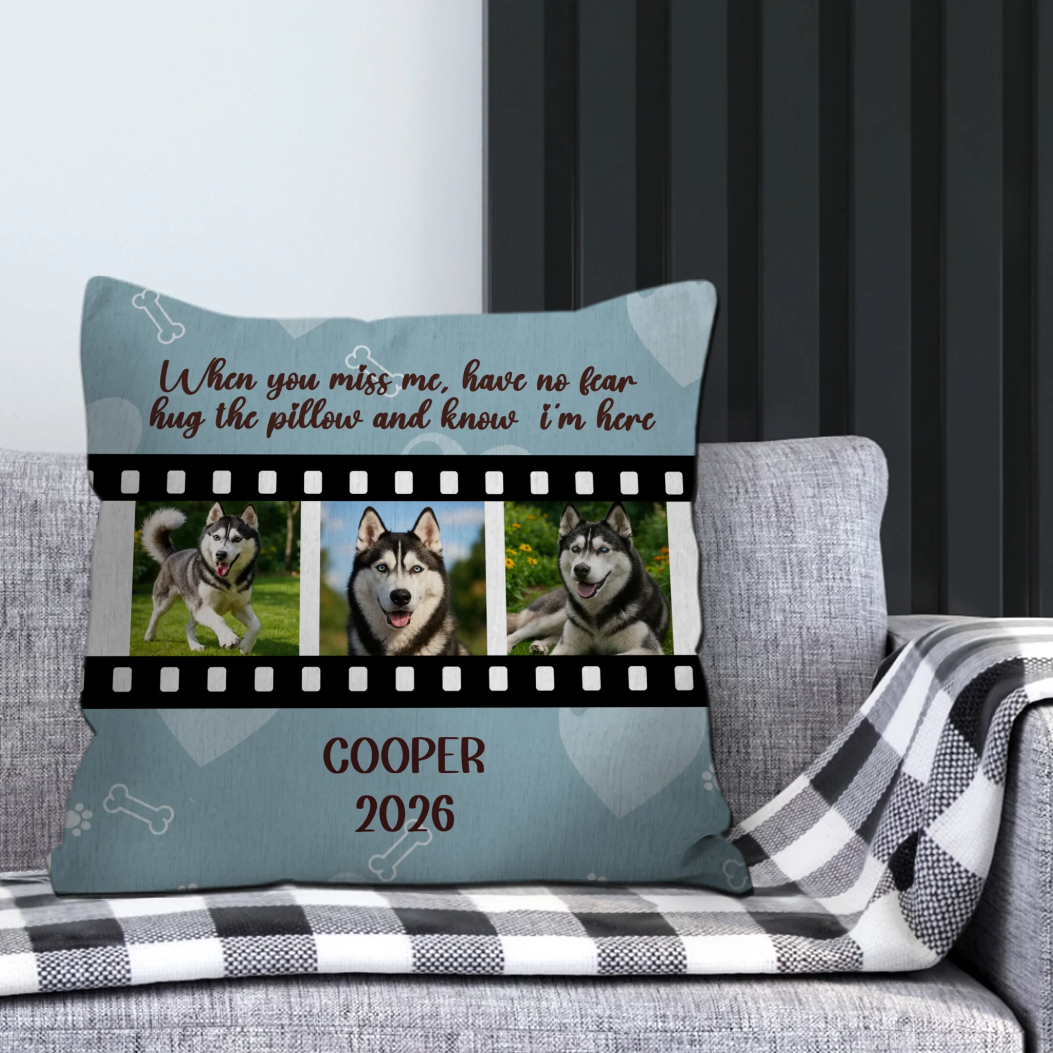 When You Miss Me Film Strip Photo Pillow – Personalized Dog Images & Name for Dog Lovers - 89Prints