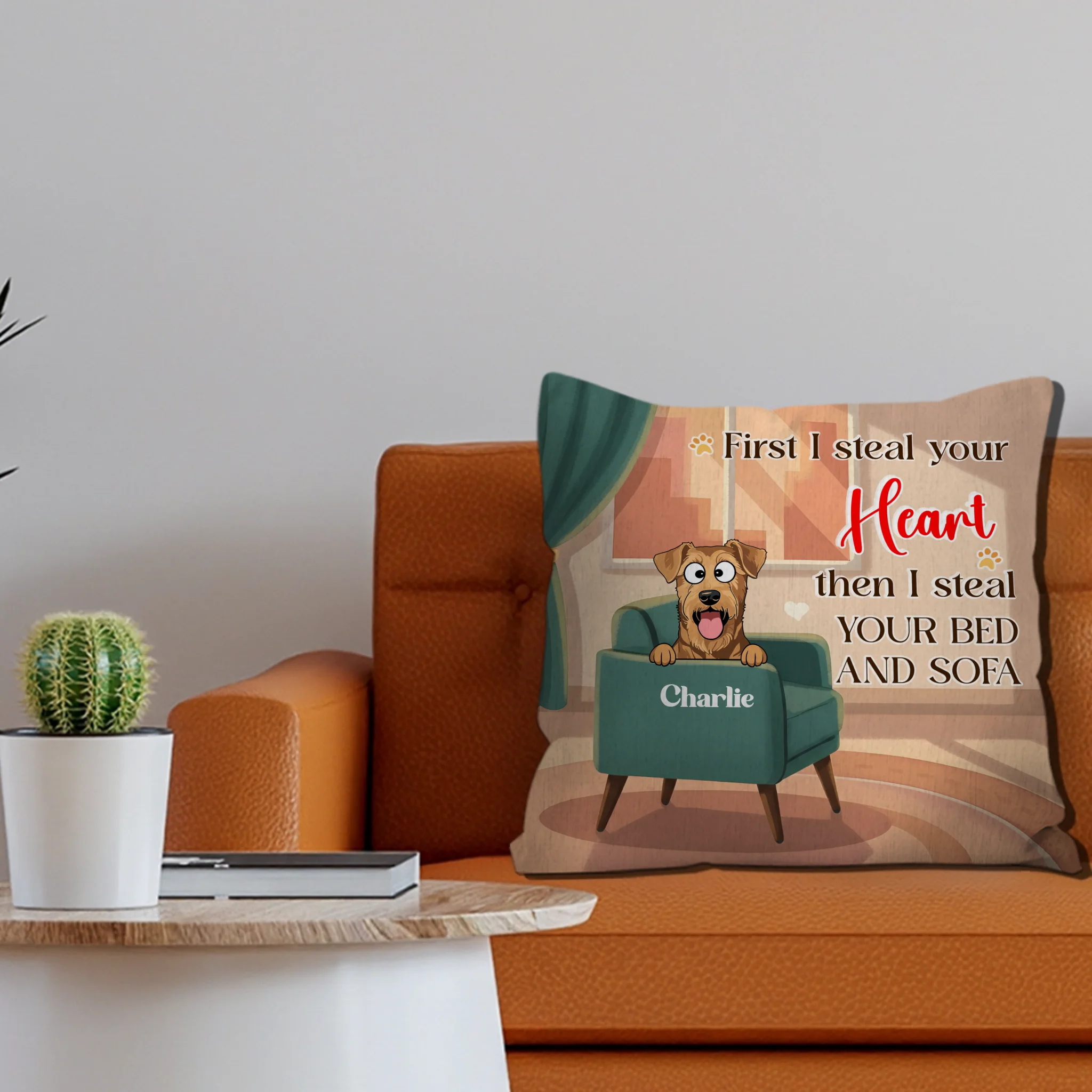 First I Steal Your Heart Then Your Bed Quote – Custom Dog Art & Name Pillow - 89Prints