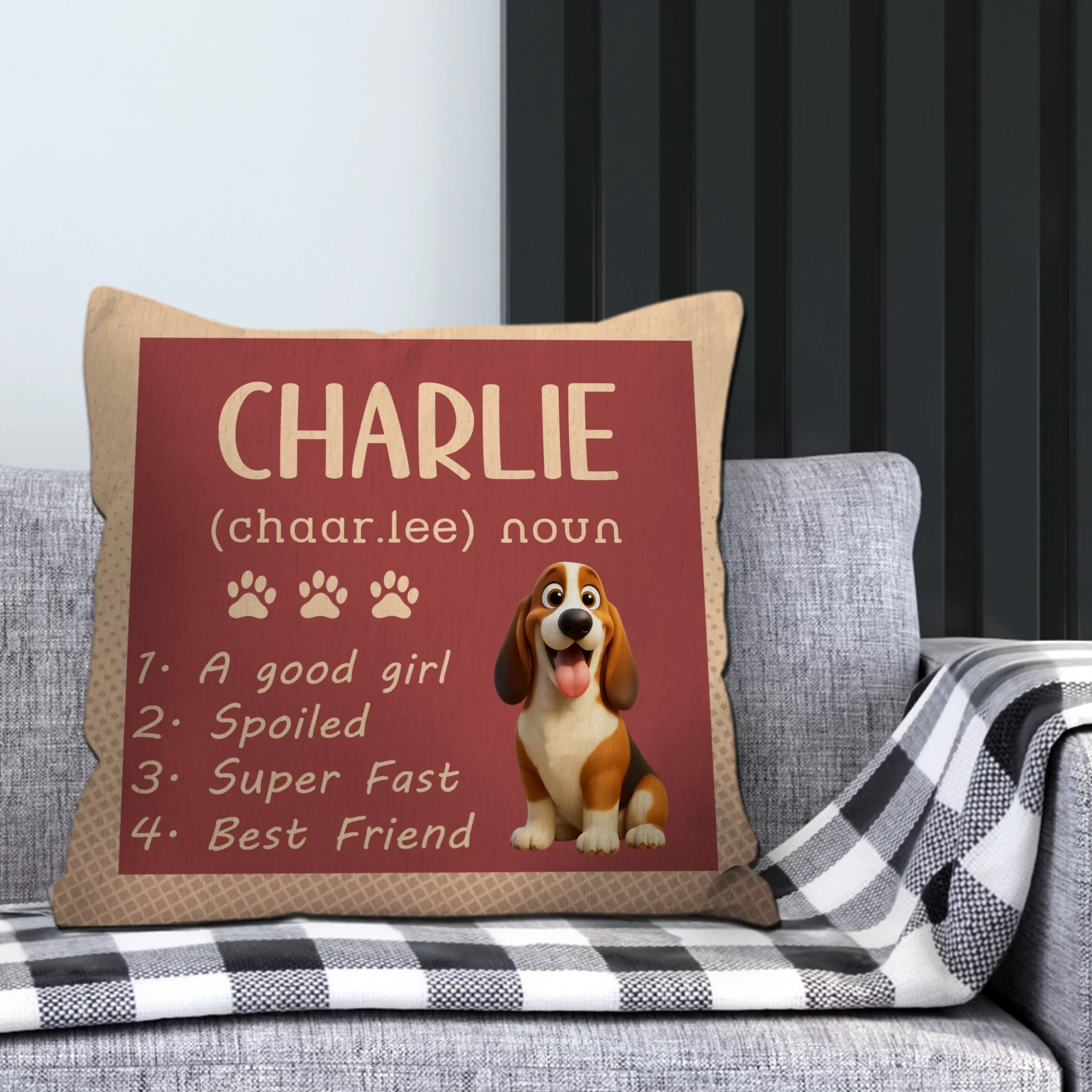 Dog Dictionary Style Name Pillow – Custom Dog Illustration & Name, Perfect Gift for Dog Lovers - 89Prints