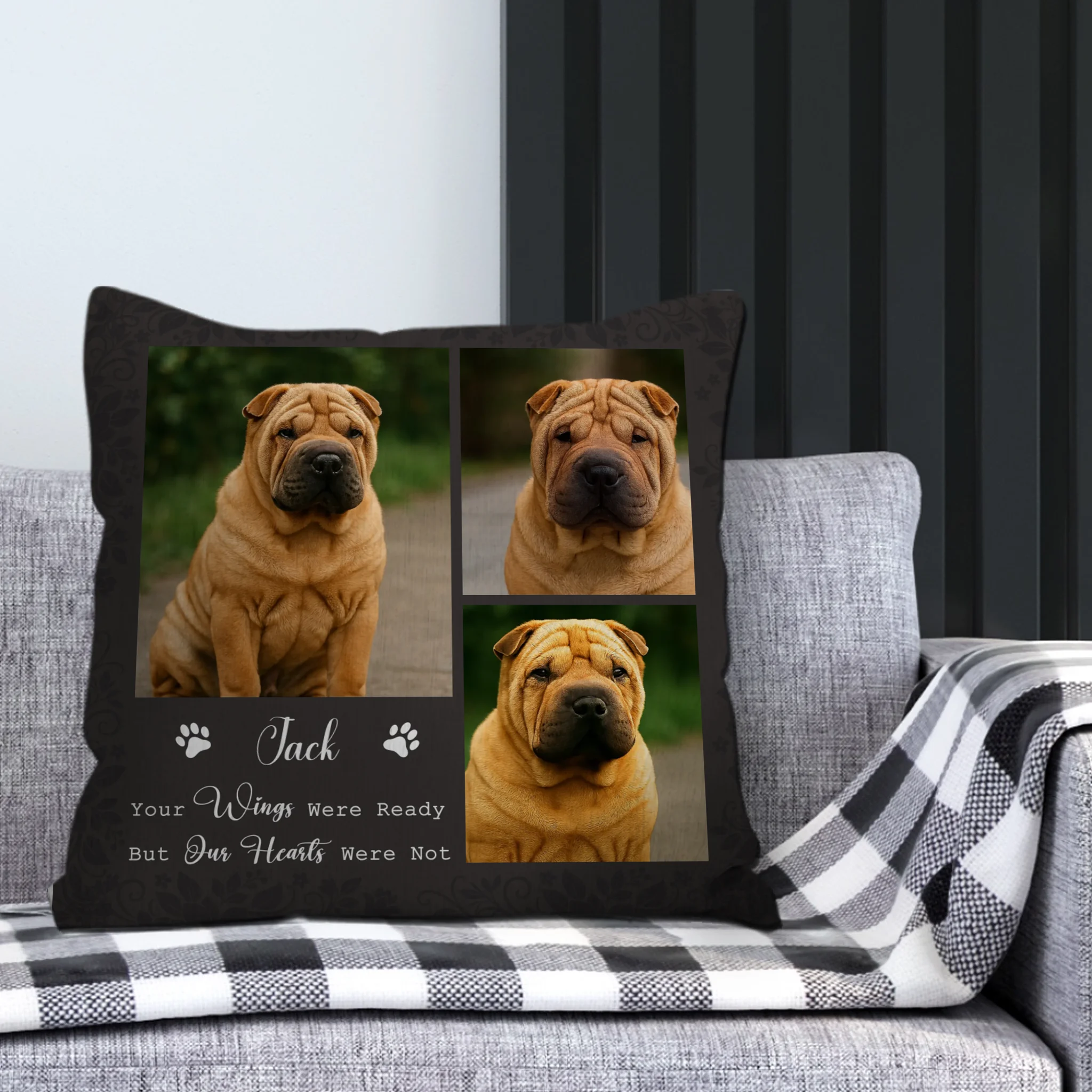 Your Wings Were Ready But Our Hearts Were Not Dog Pillow - Unique Dog Photos & Name, Heartfelt Gift for Dog Lovers - 89Prints
