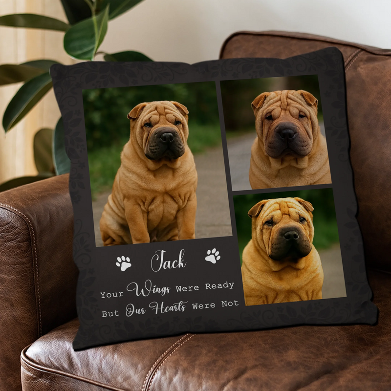 Your Wings Were Ready But Our Hearts Were Not Dog Pillow - Unique Dog Photos & Name, Heartfelt Gift for Dog Lovers - 89Prints