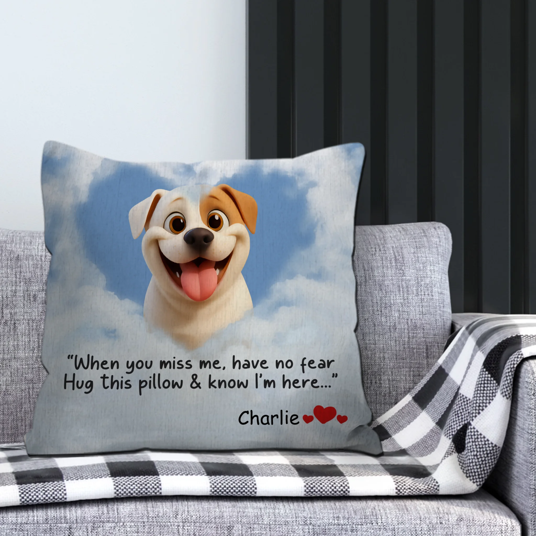 Cloud Heart Style Dog Pillow – Custom Dog Illustration & Name, Special Gift for Dog Lovers - 89Prints