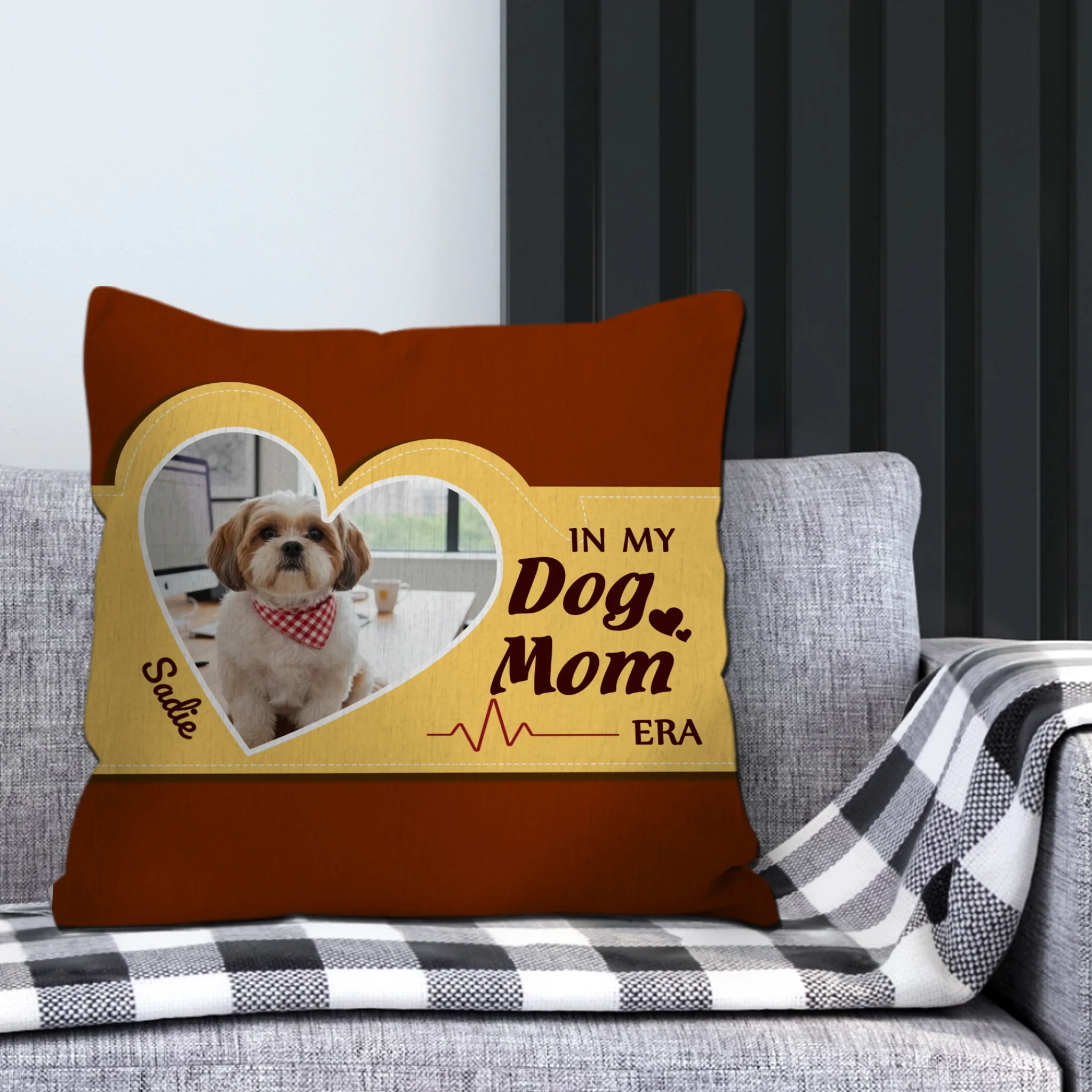 Dog Mom Era Heart Frame Pillow – Personalized Dog Photo & Name, Unique Gift For Dog Owners - 89Prints