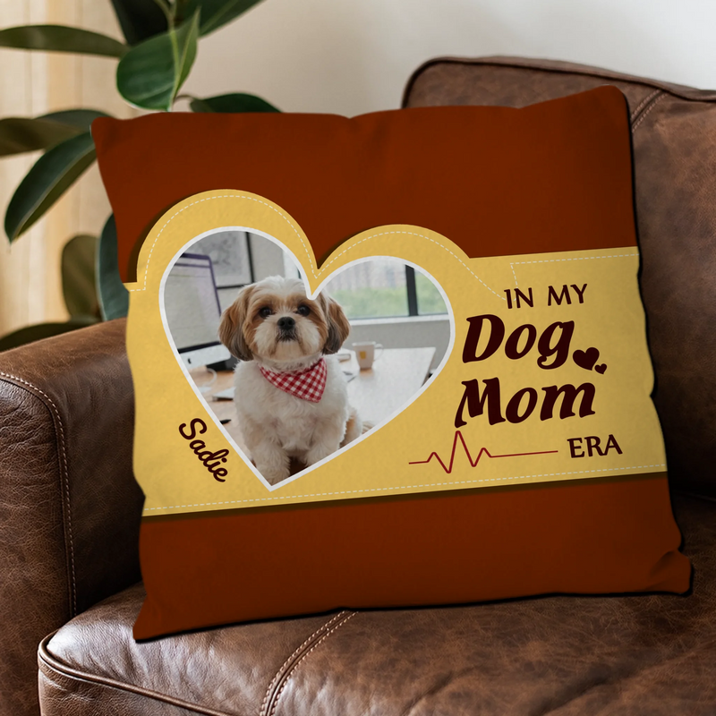 Dog Mom Era Heart Frame Pillow – Personalized Dog Photo & Name, Unique Gift For Dog Owners - 89Prints