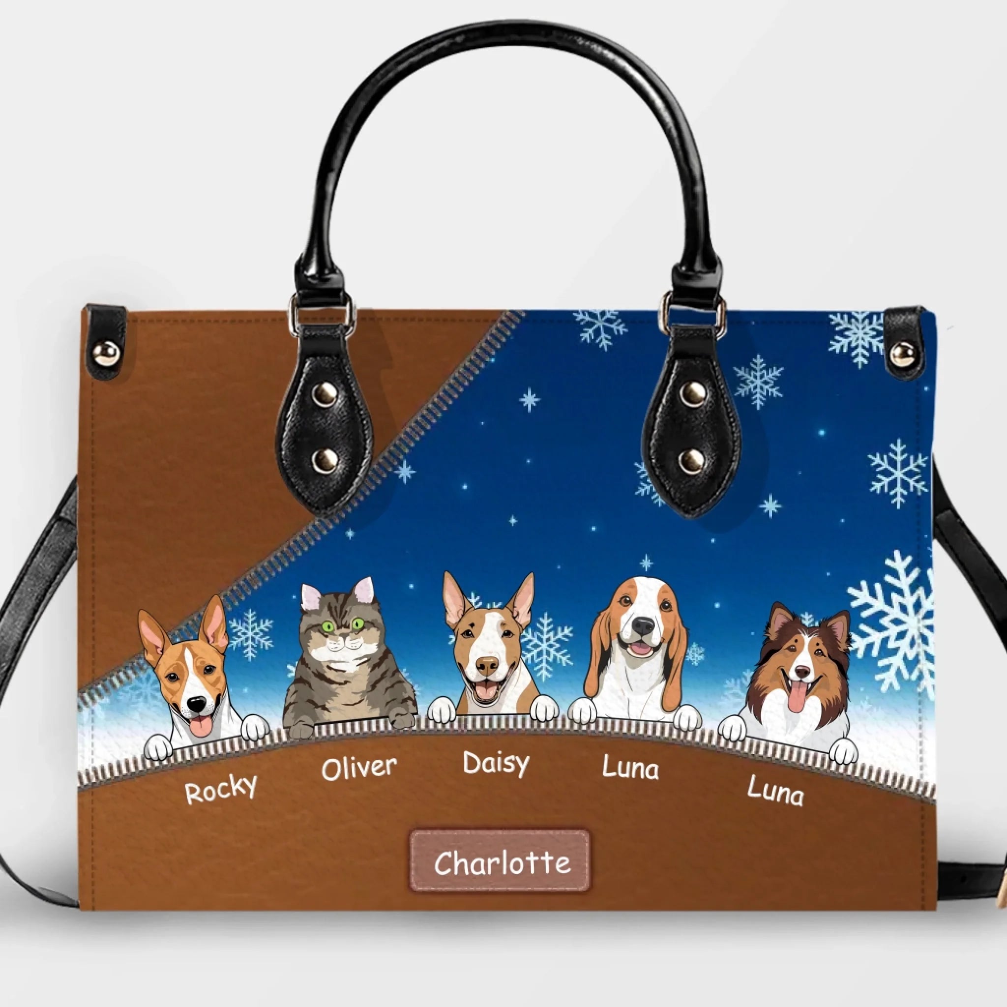 Curious Dogs Over The Edge Handbag – Personalized Pet Art & Name Handbag For Dog Lovers - 89Prints