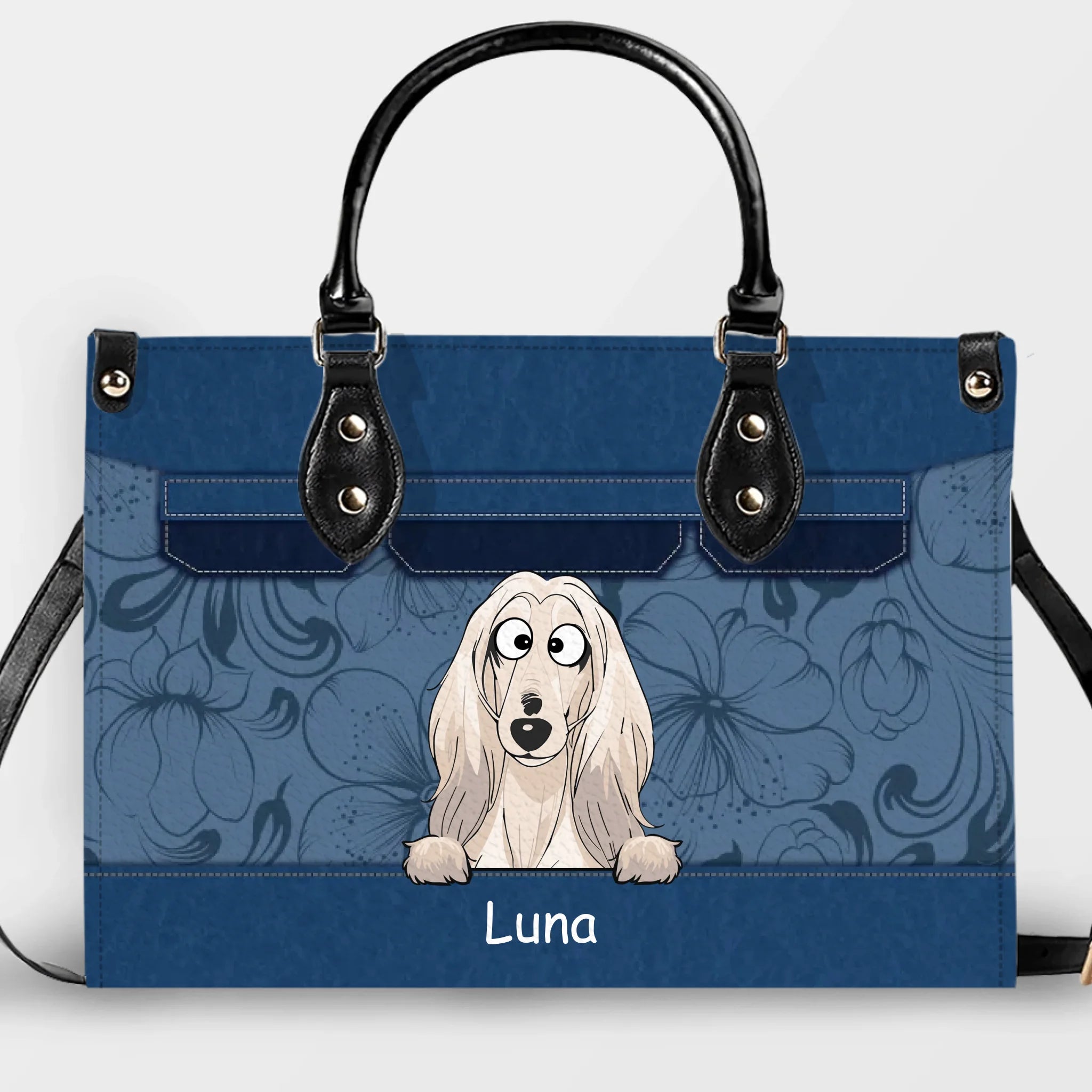 Floral Pattern Dogs Line-Up Handbag – Personalized Dog Art & Name Handbag - 89Prints
