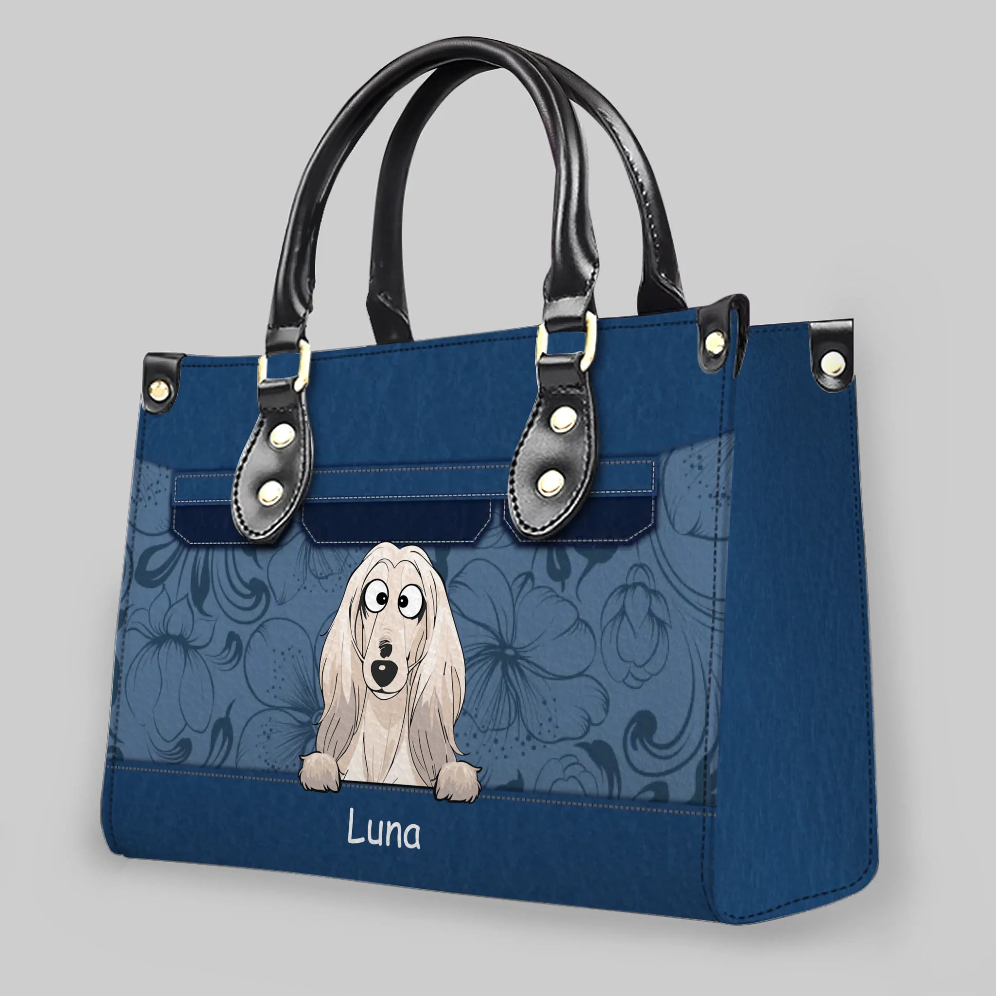 Floral Pattern Dogs Line-Up Handbag – Personalized Dog Art & Name Handbag - 89Prints