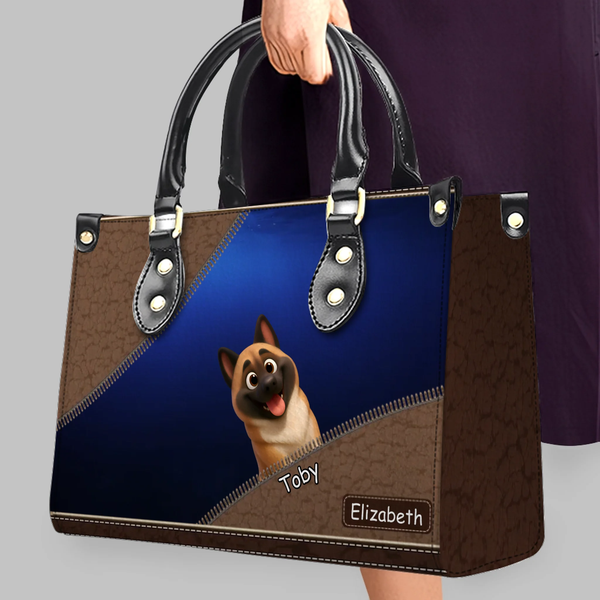 Layered Zipper Dogs Line Design Handbag – Custom Dog Illustration & Name - 89Prints