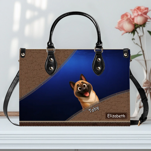 Layered Zipper Dogs Line Design Handbag – Custom Dog Illustration & Name - 89Prints