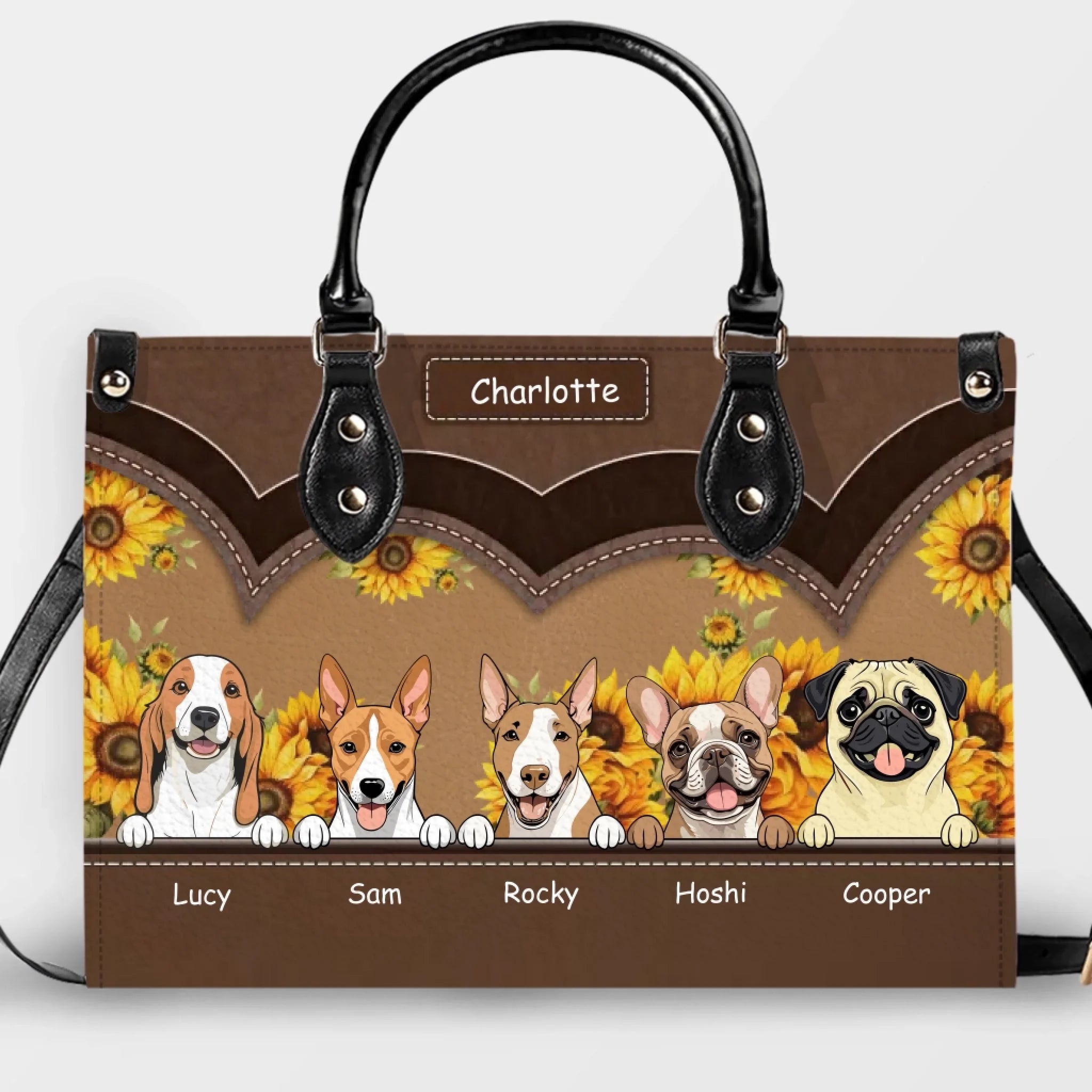 Sunflower Garden Dog Line-Up Handbag – Individualized Dog Art & Name - 89Prints