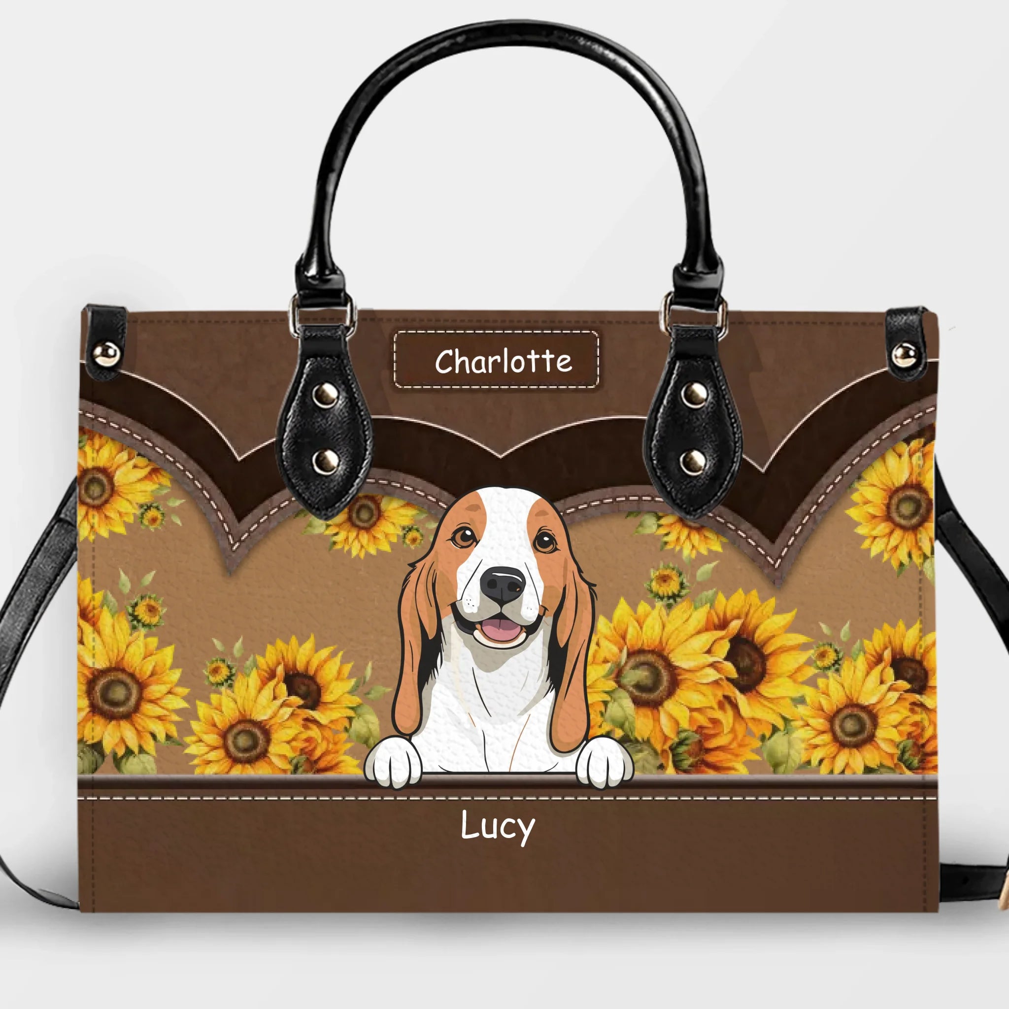 Sunflower Garden Dog Line-Up Handbag – Individualized Dog Art & Name - 89Prints