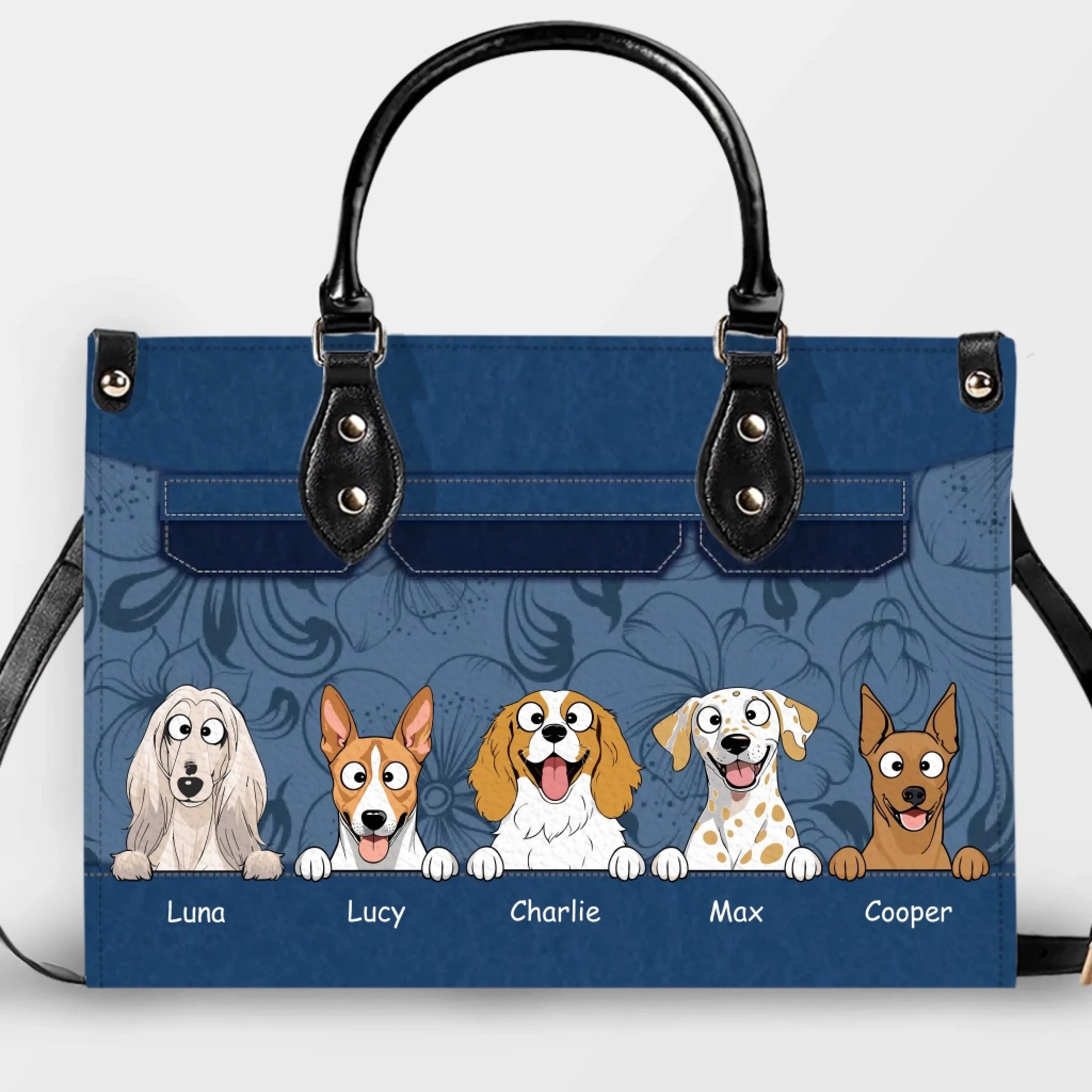 Floral Pattern Dogs Line-Up Handbag – Personalized Dog Art & Name Handbag - 89Prints
