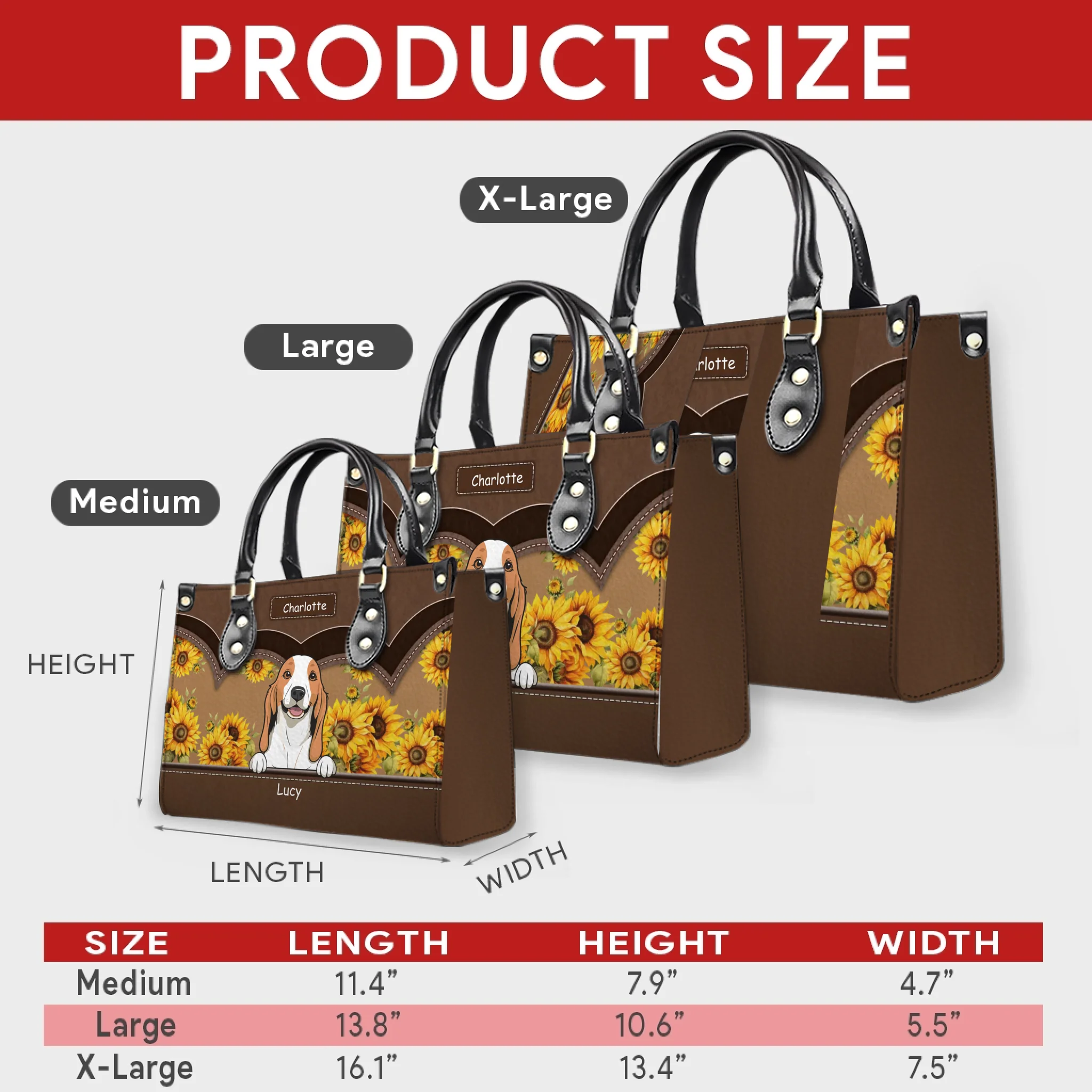 Sunflower Garden Dog Line-Up Handbag – Individualized Dog Art & Name - 89Prints