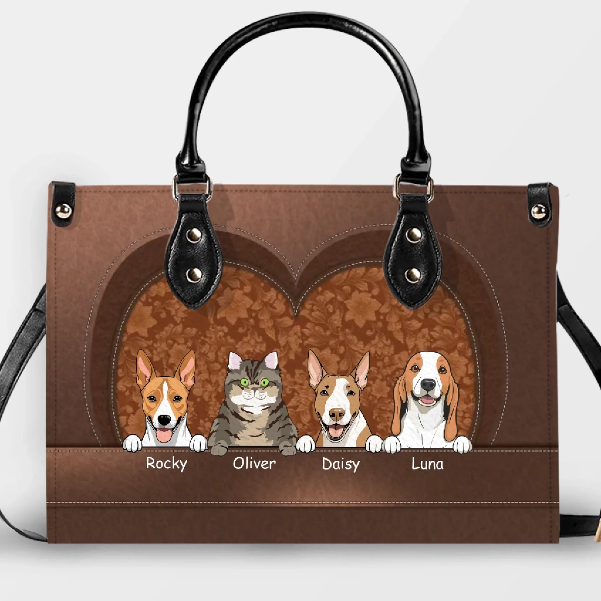 Romantic Heart Cut Pet Artwork Handbag – Individualized Dog Art & Names - 89Prints