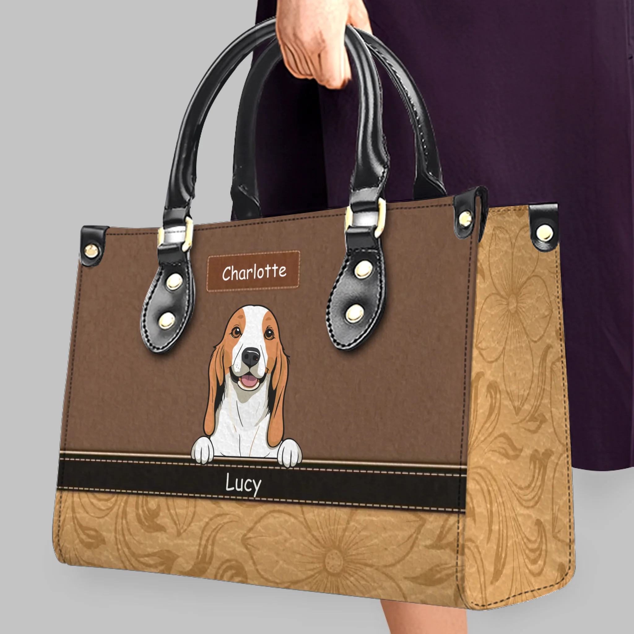 Happy Dogs Peeking Design Handbag – Signature Dog Art & Names - 89Prints
