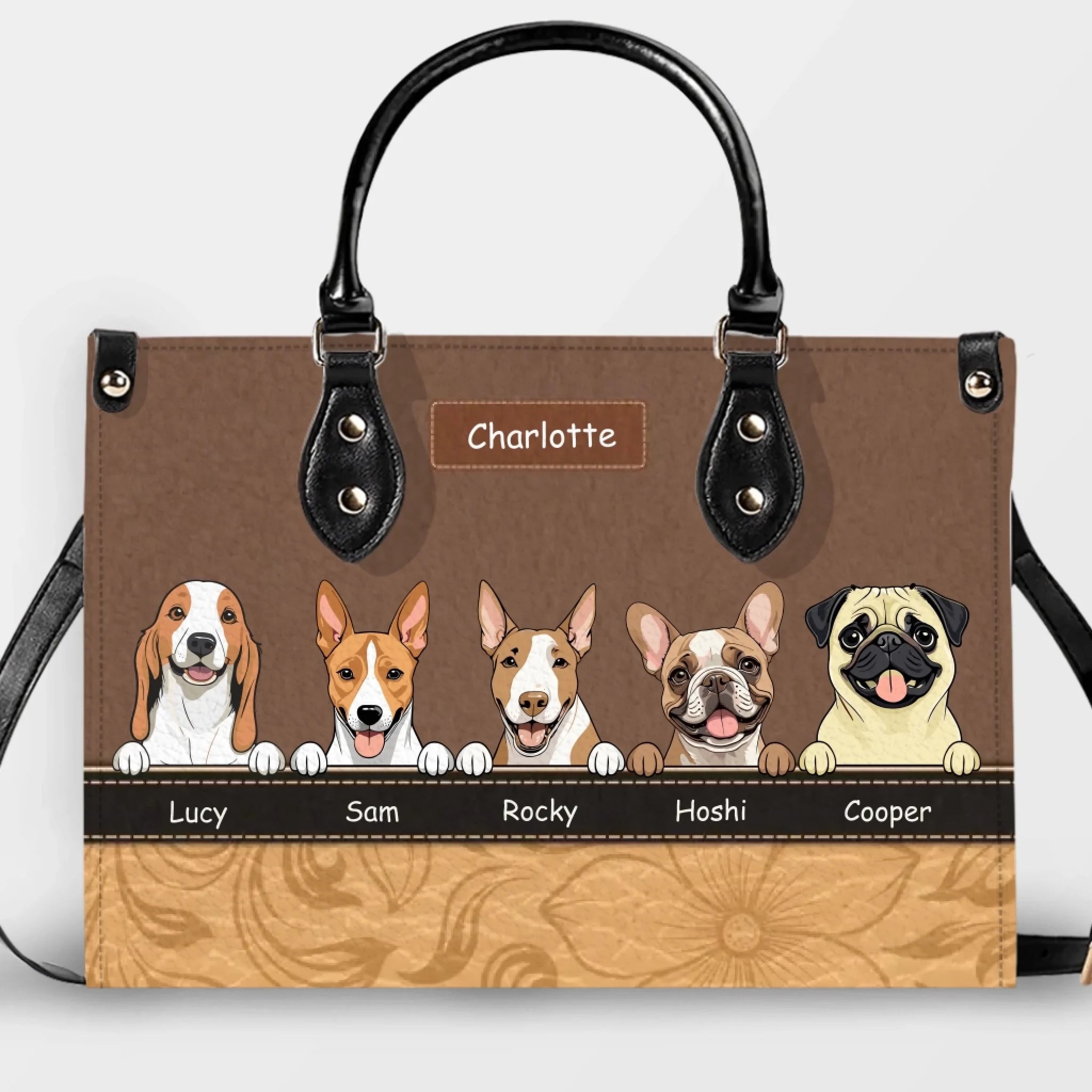 Happy Dogs Peeking Design Handbag – Signature Dog Art & Names - 89Prints