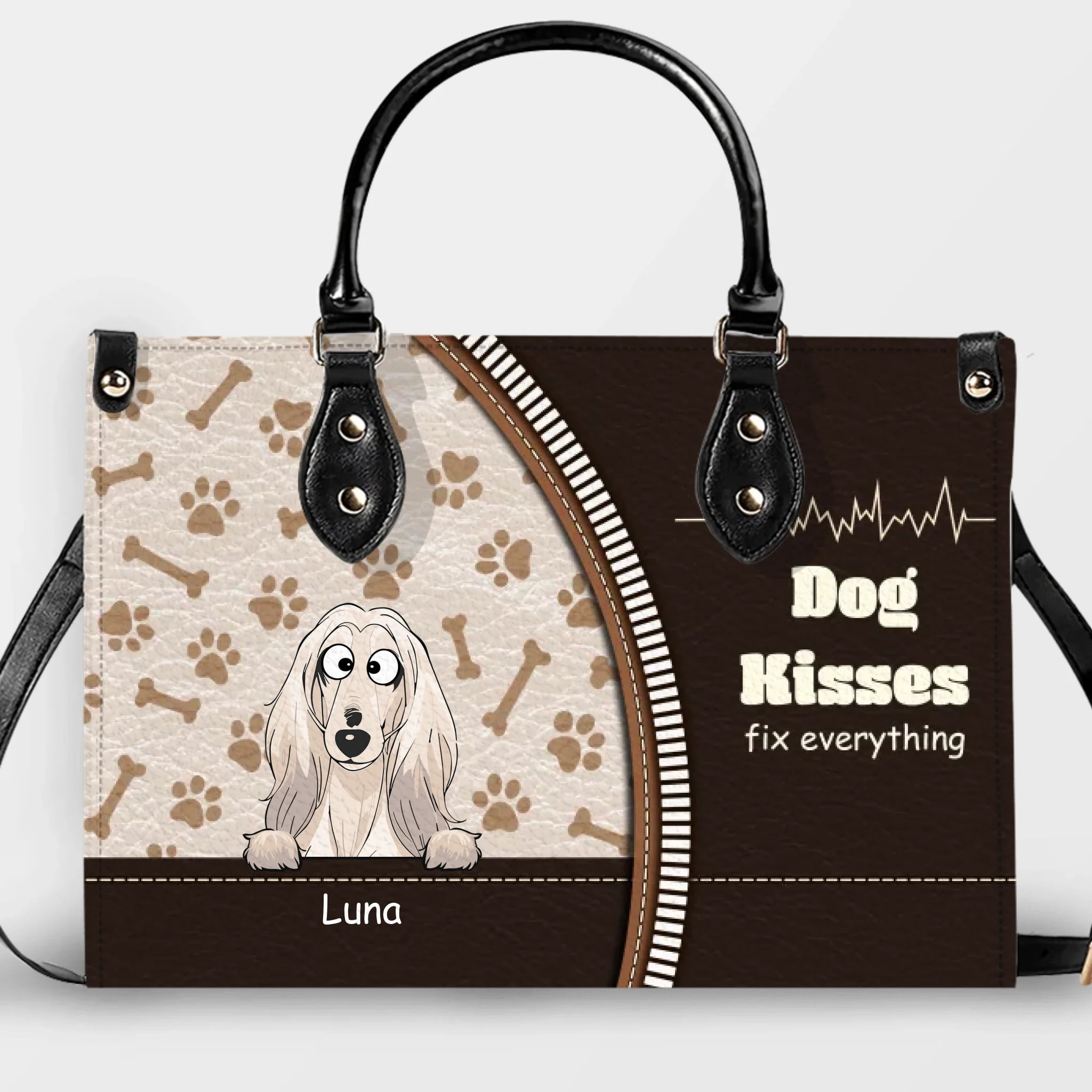 Dog Kisses Fix Everything Quote & Paw Pattern Handbag – Exclusive Dog Art & Names - 89Prints