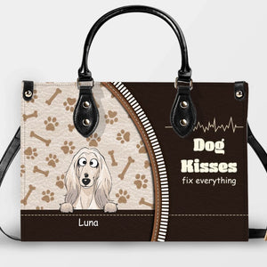 Dog Kisses Fix Everything Quote & Paw Pattern Handbag – Exclusive Dog Art & Names - 89Prints
