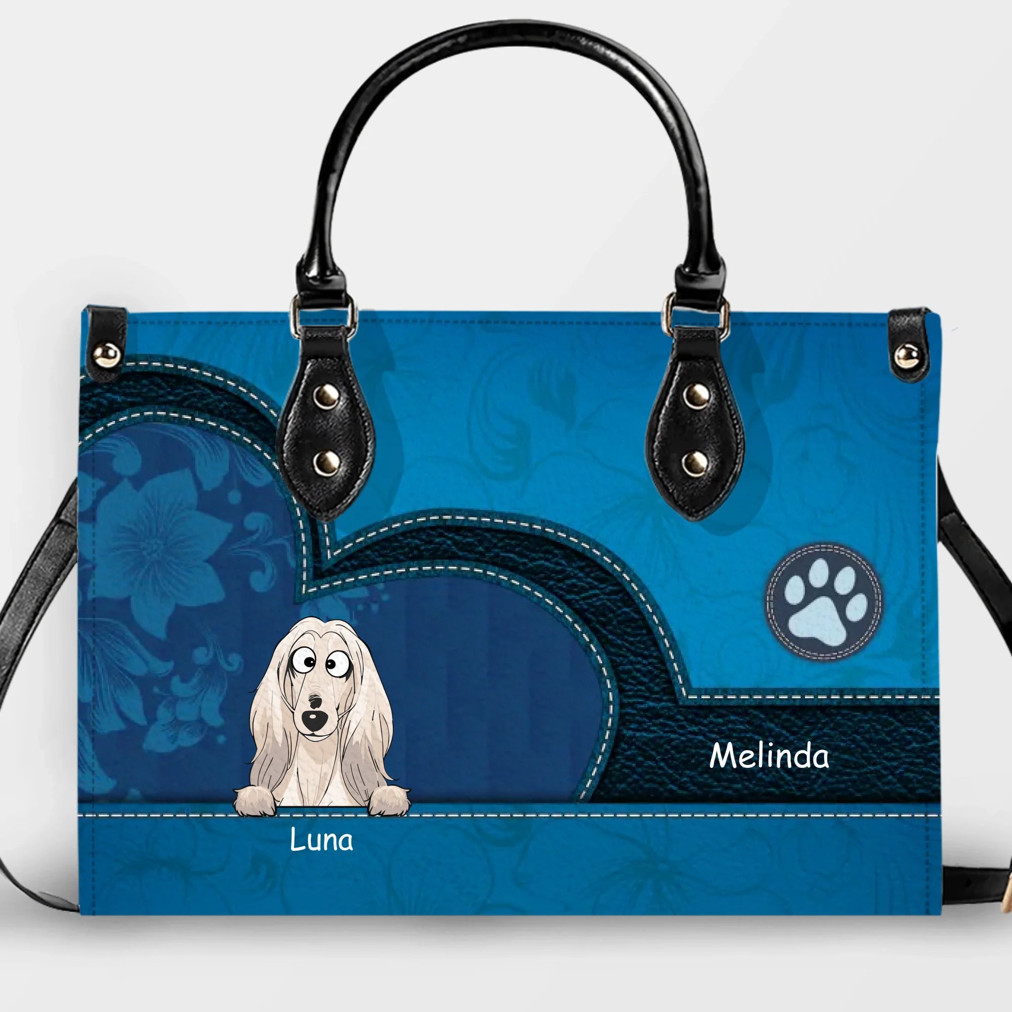 Heart-Shaped Patch & Paw Badge Handbag – Personalized Dog Art & Name - 89Prints