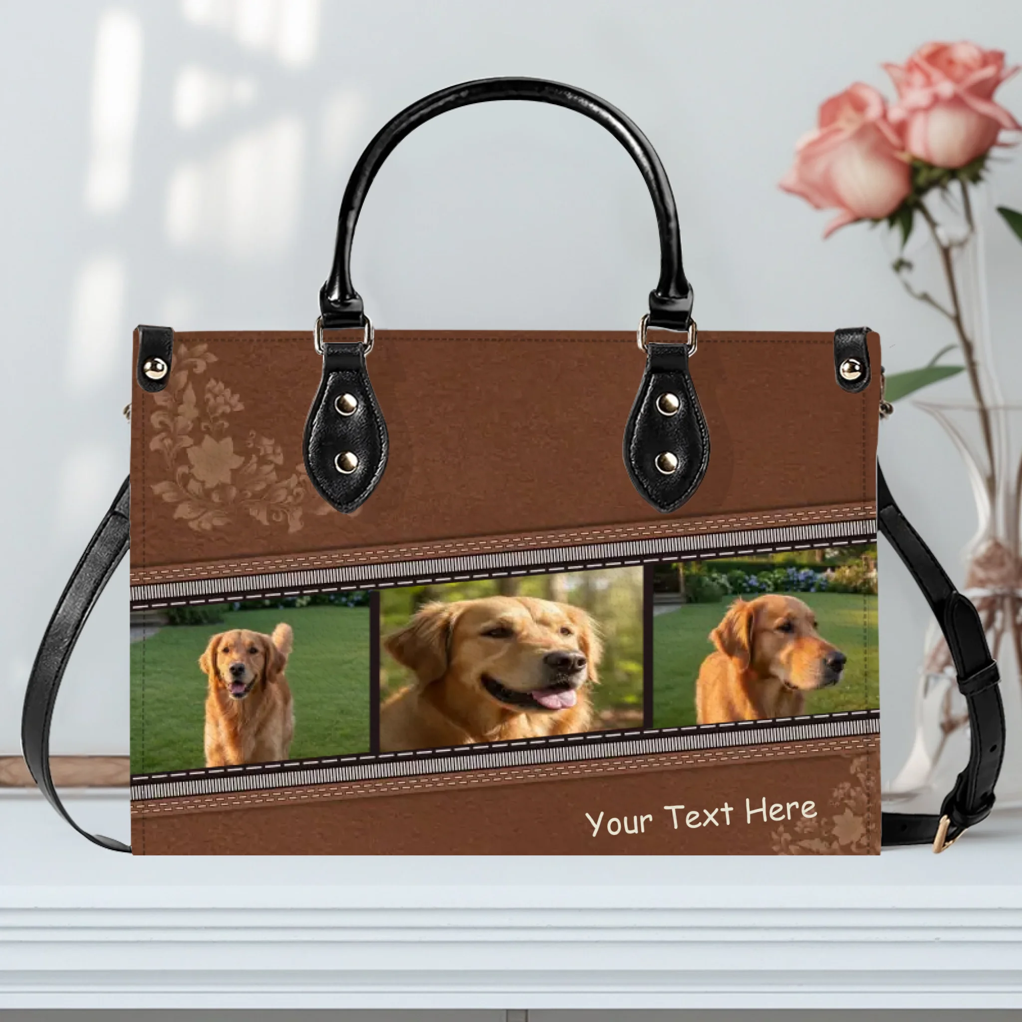 Photo Strip Collage Artwork Handbag – Unique Dog Portrait & Name - 89Prints