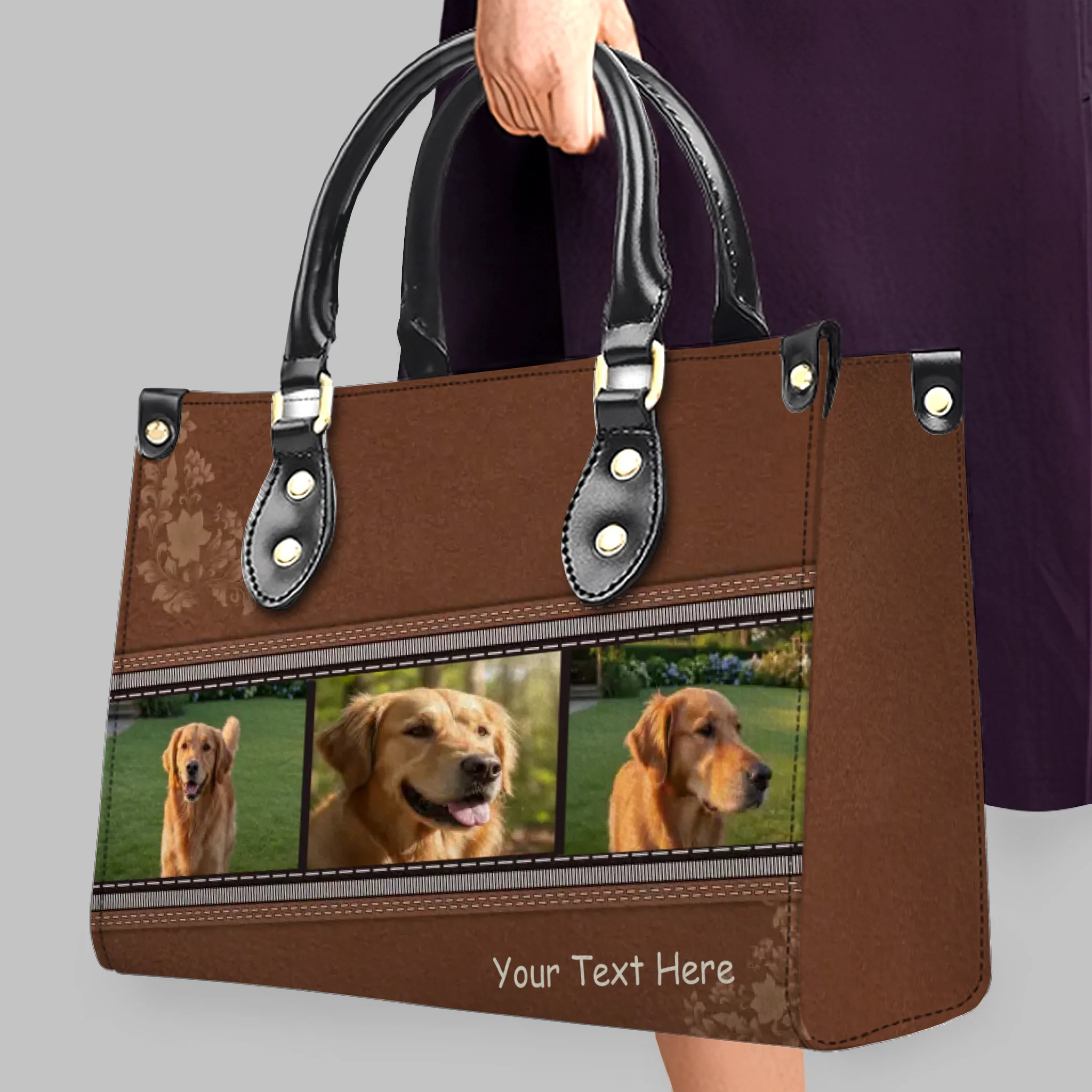 Photo Strip Collage Artwork Handbag – Unique Dog Portrait & Name - 89Prints