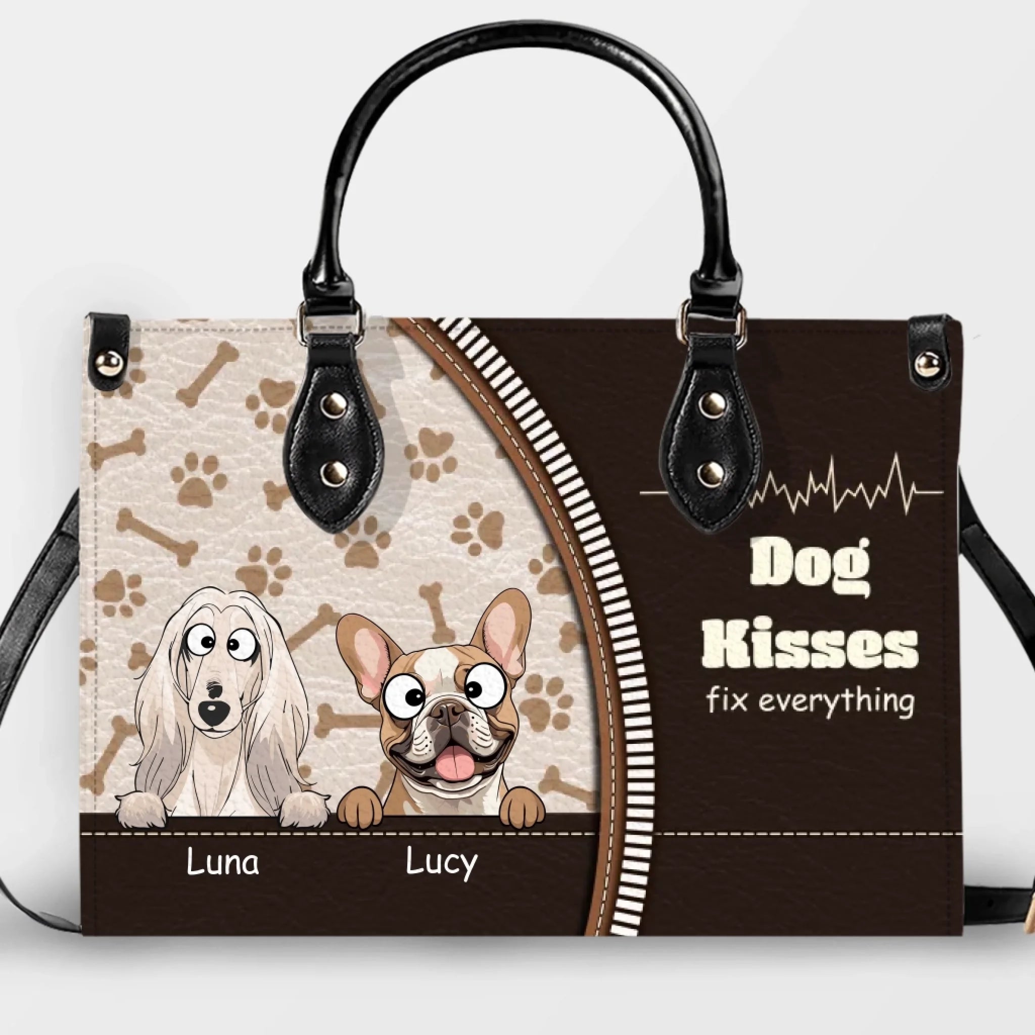 Dog Kisses Fix Everything Quote & Paw Pattern Handbag – Exclusive Dog Art & Names - 89Prints