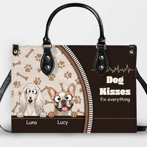 Dog Kisses Fix Everything Quote & Paw Pattern Handbag – Exclusive Dog Art & Names - 89Prints