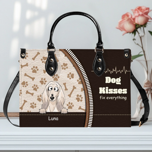 Dog Kisses Fix Everything Quote & Paw Pattern Handbag – Exclusive Dog Art & Names - 89Prints