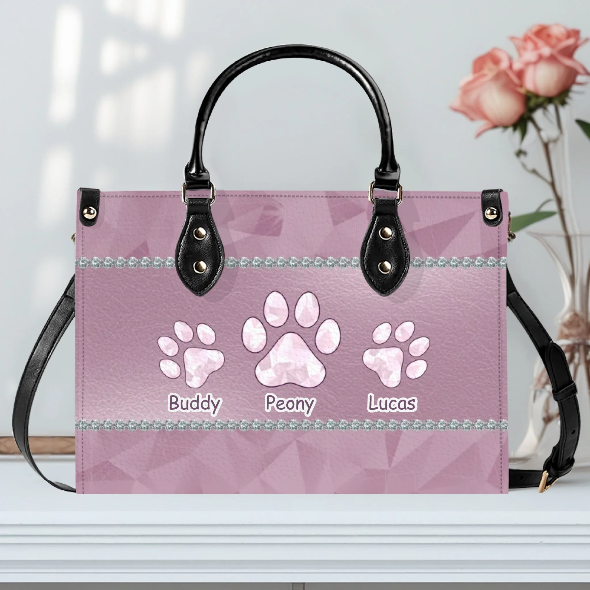 Paw Print Emblem Design Handbag – Custom Name Gift for Dog Enthusiasts - 89Prints