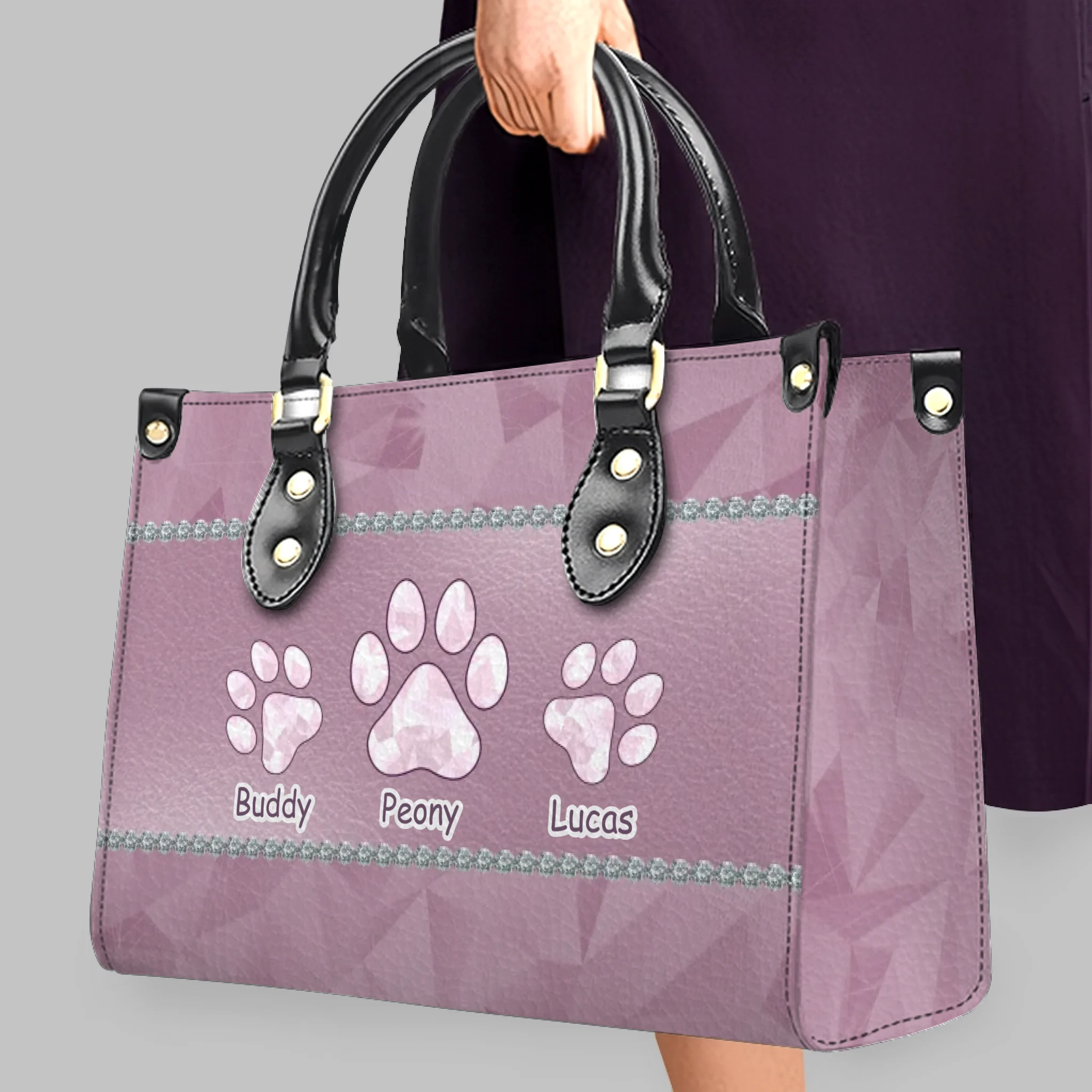 Paw Print Emblem Design Handbag – Custom Name Gift for Dog Enthusiasts - 89Prints