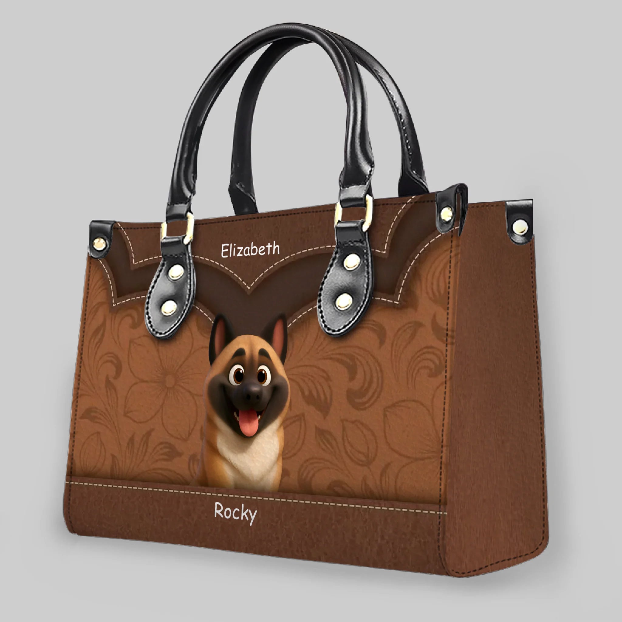 Layered Heart Stitch Artwork Handbag – Personalized Name & Dog Art Gift for Dog Lovers - 89Prints